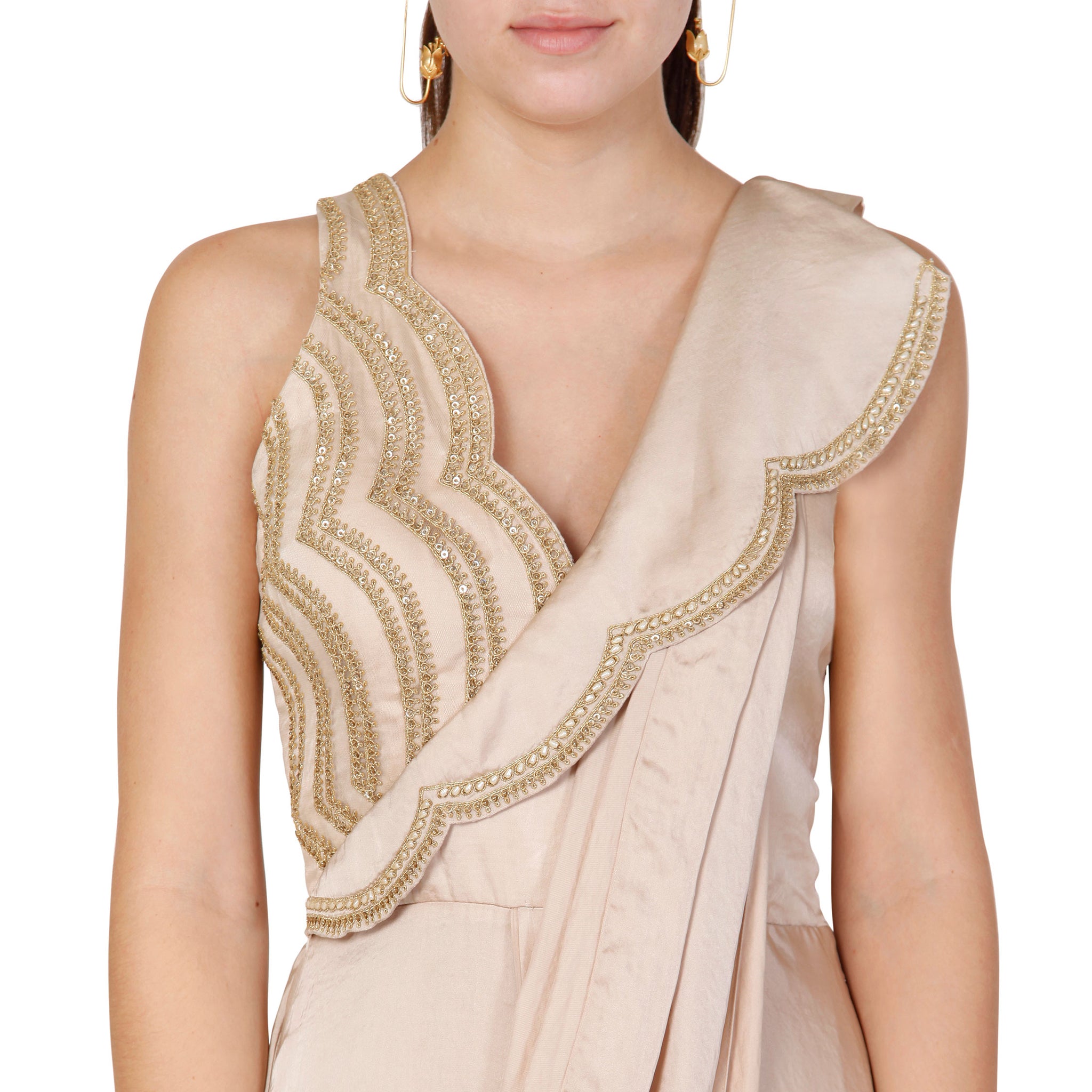 Embroidered Pre-Draped Sari with Embroidered Lapel Detail