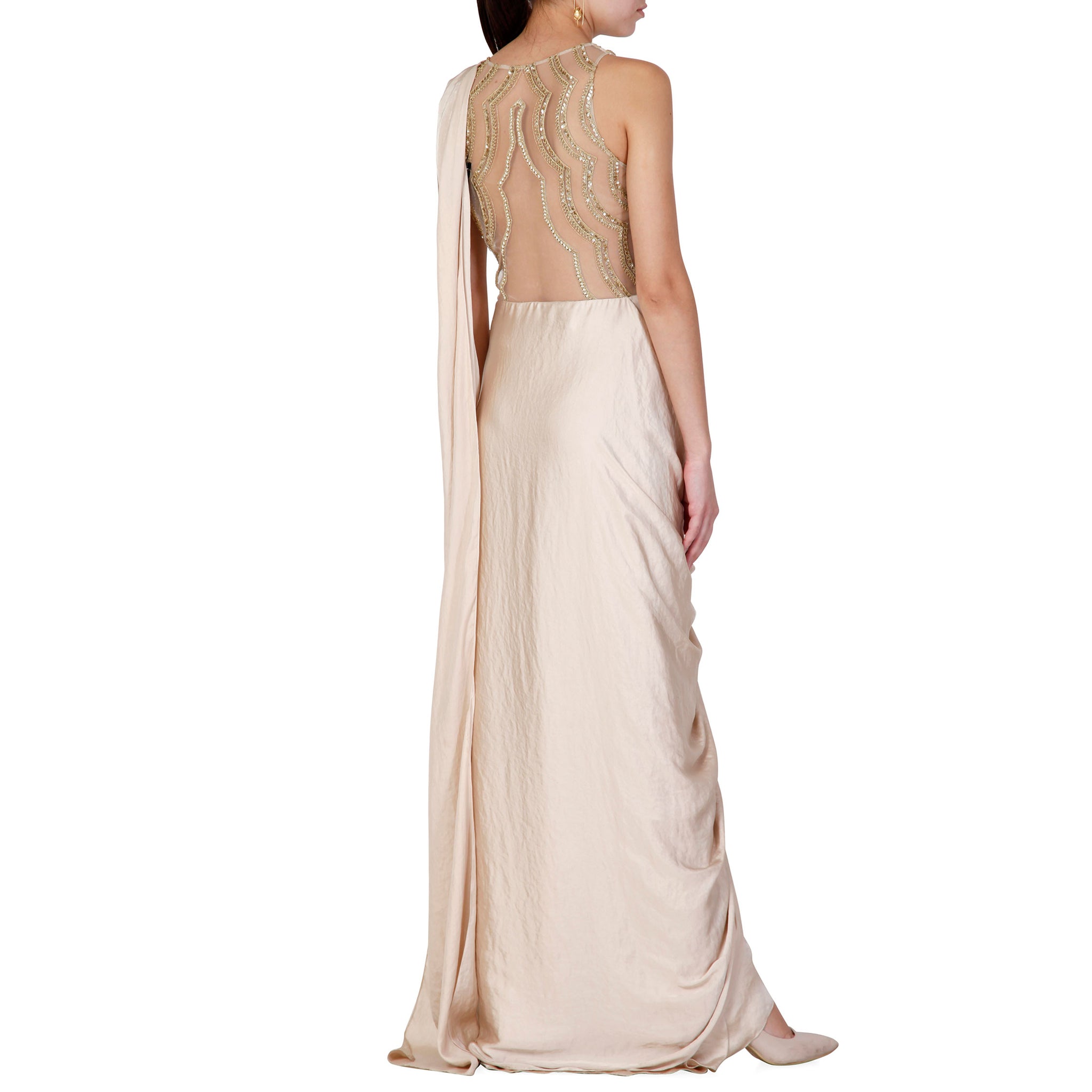 Embroidered Pre-Draped Sari with Embroidered Lapel Detail