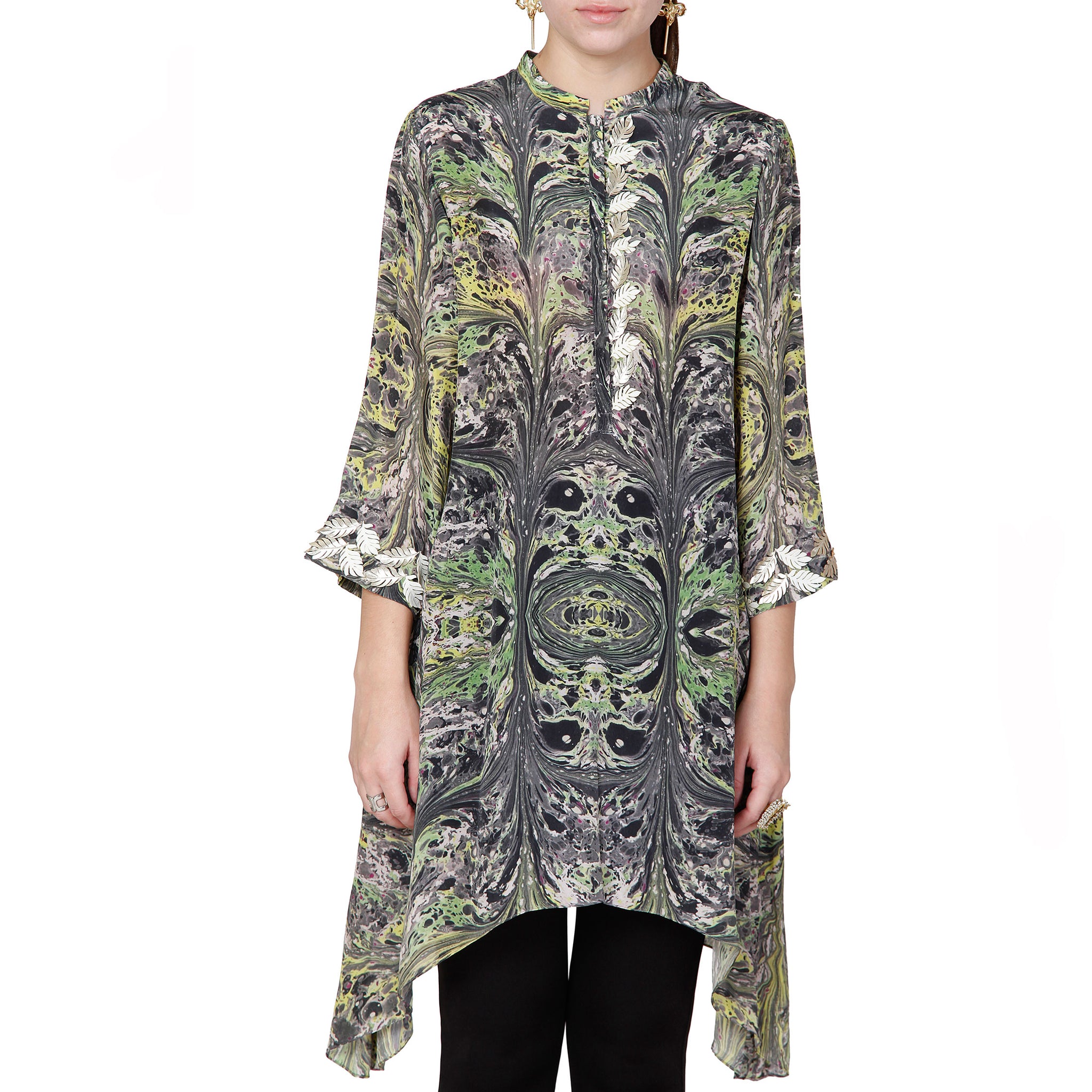 Asymmetric Tunic with Cut-work Embroidery