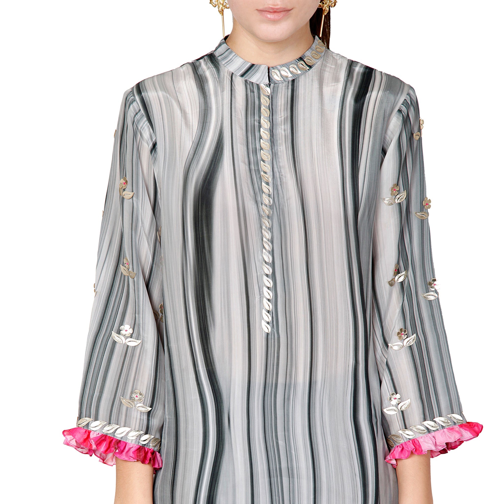 Embroidered High Low Printed Tunic