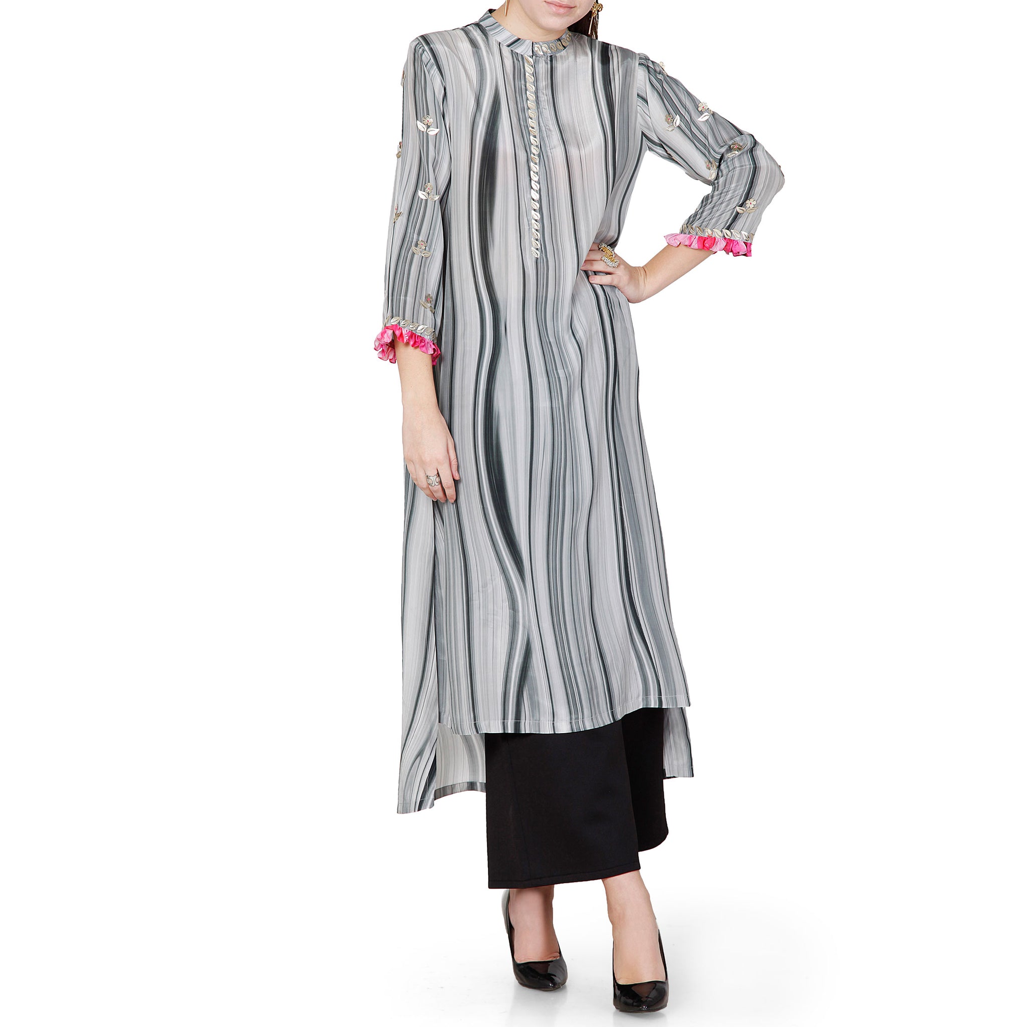 Embroidered High Low Printed Tunic