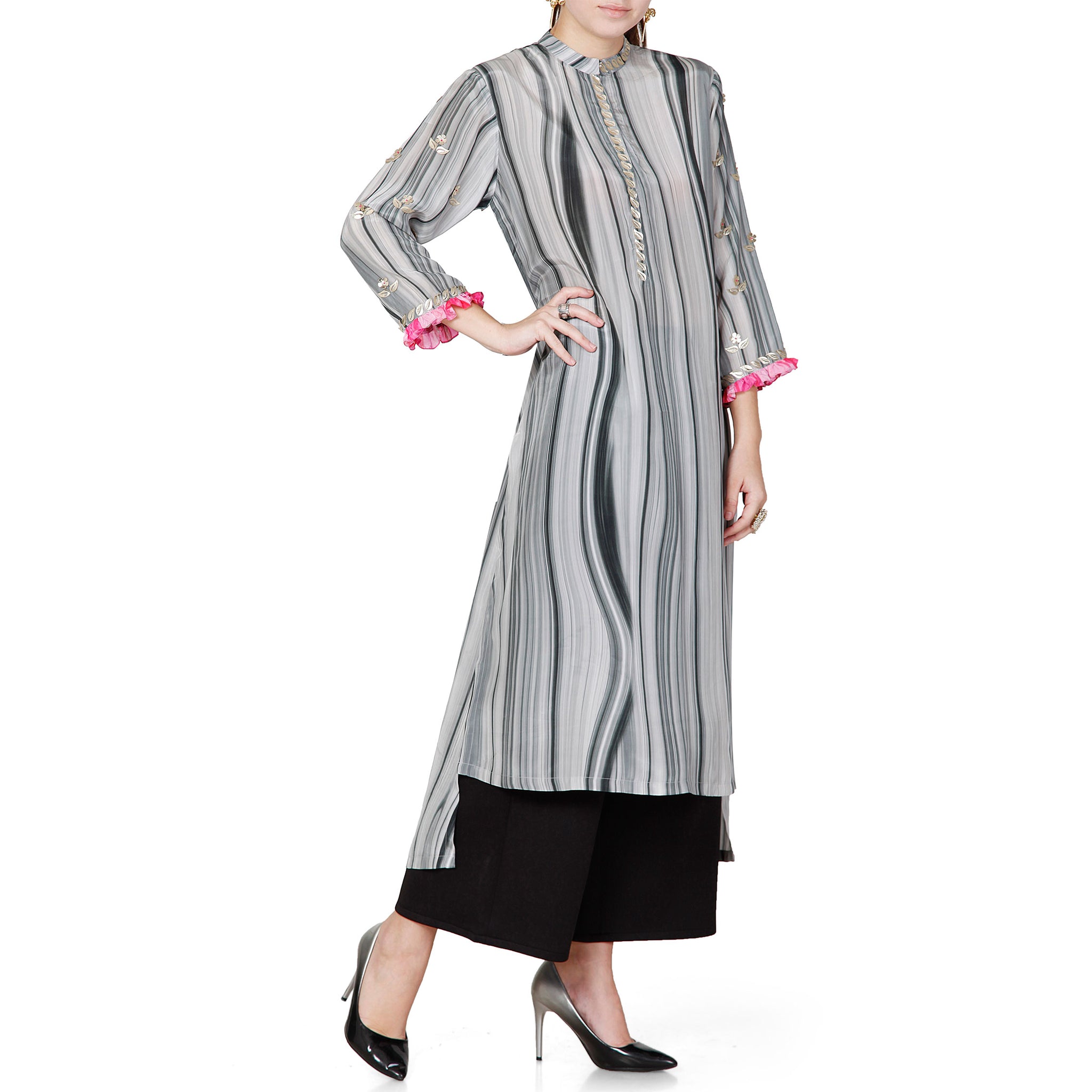 Embroidered High Low Printed Tunic