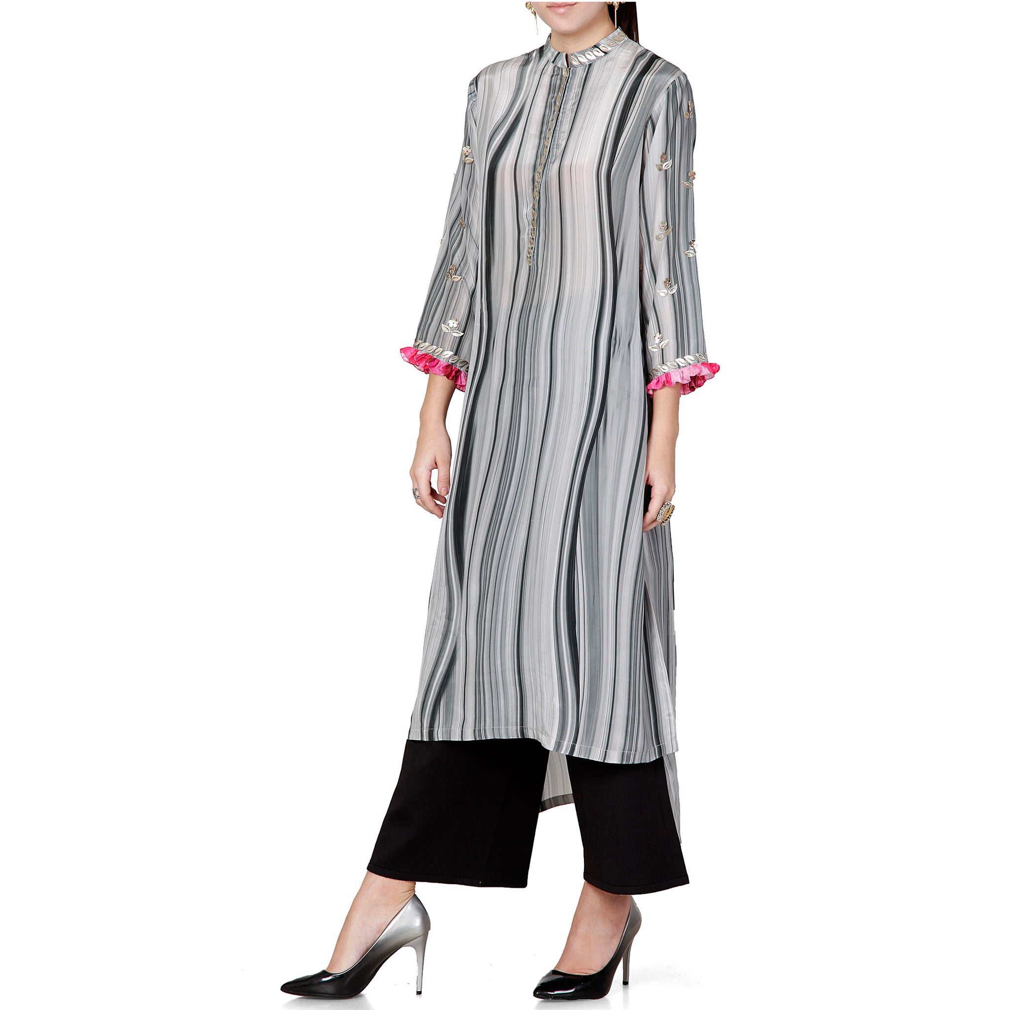 Embroidered High Low Printed Tunic
