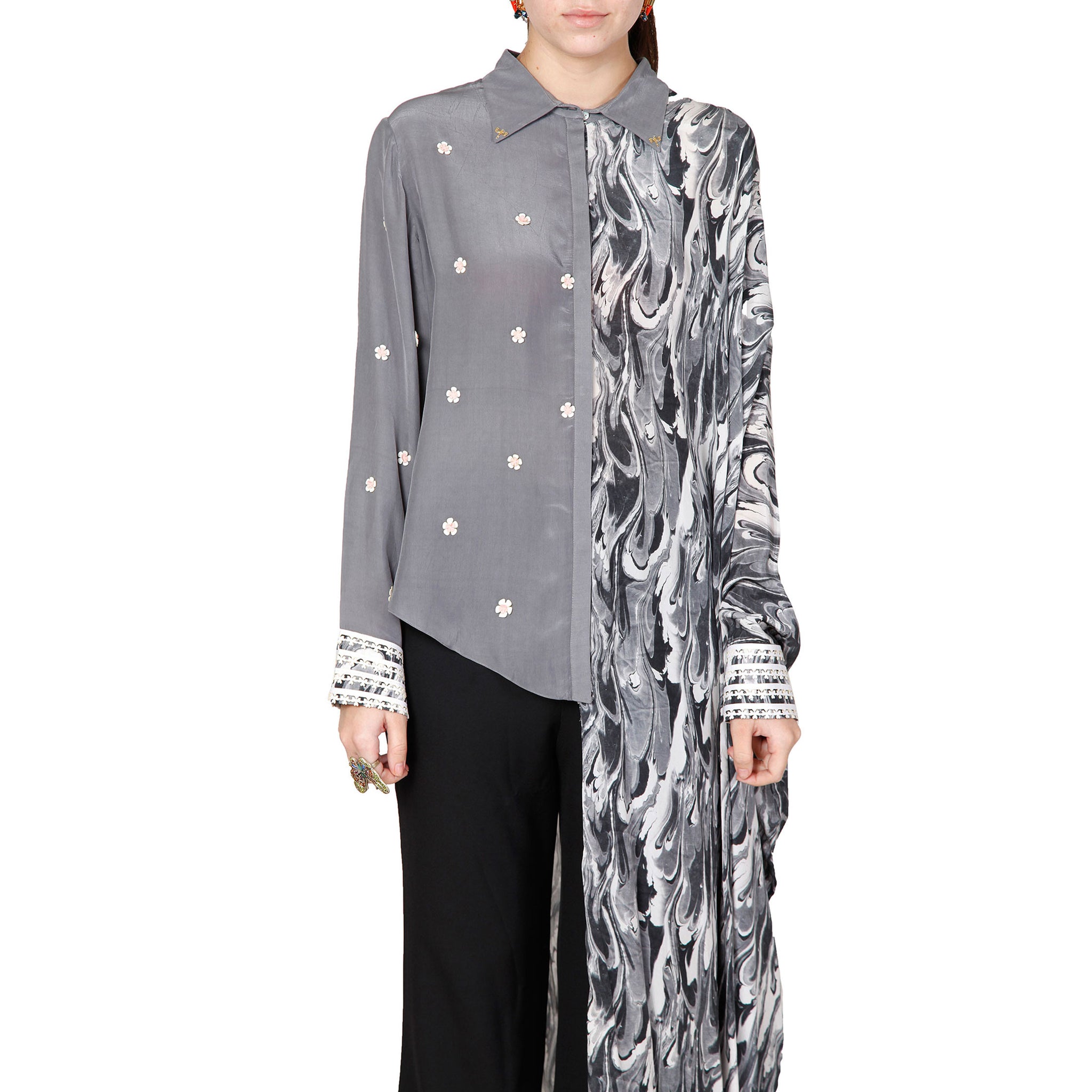 Embroidered Draped Shirt