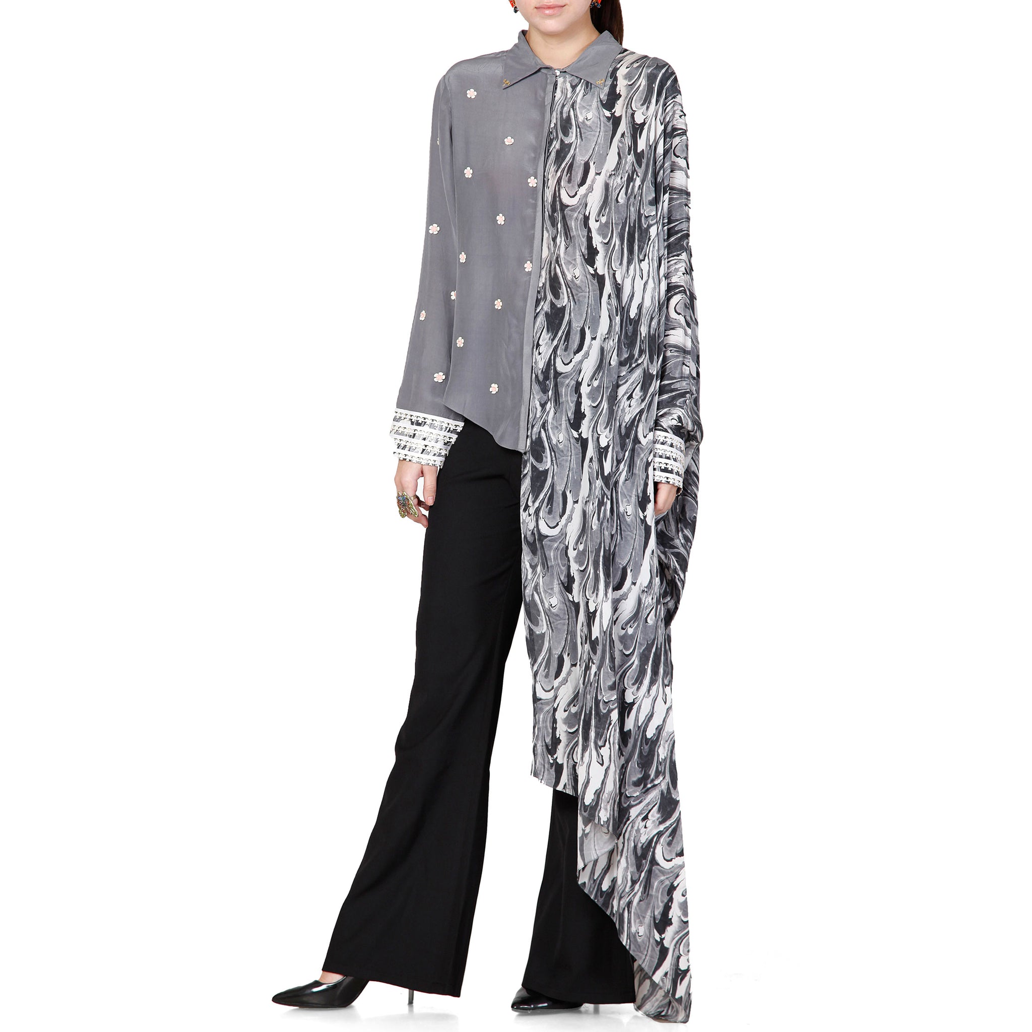 Embroidered Draped Shirt