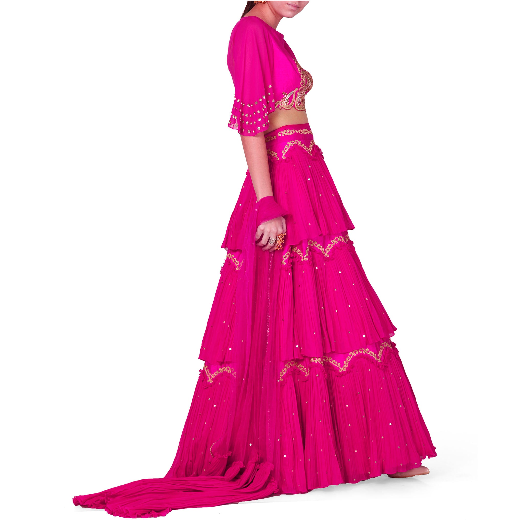 Embroidered Tiered Lehenga