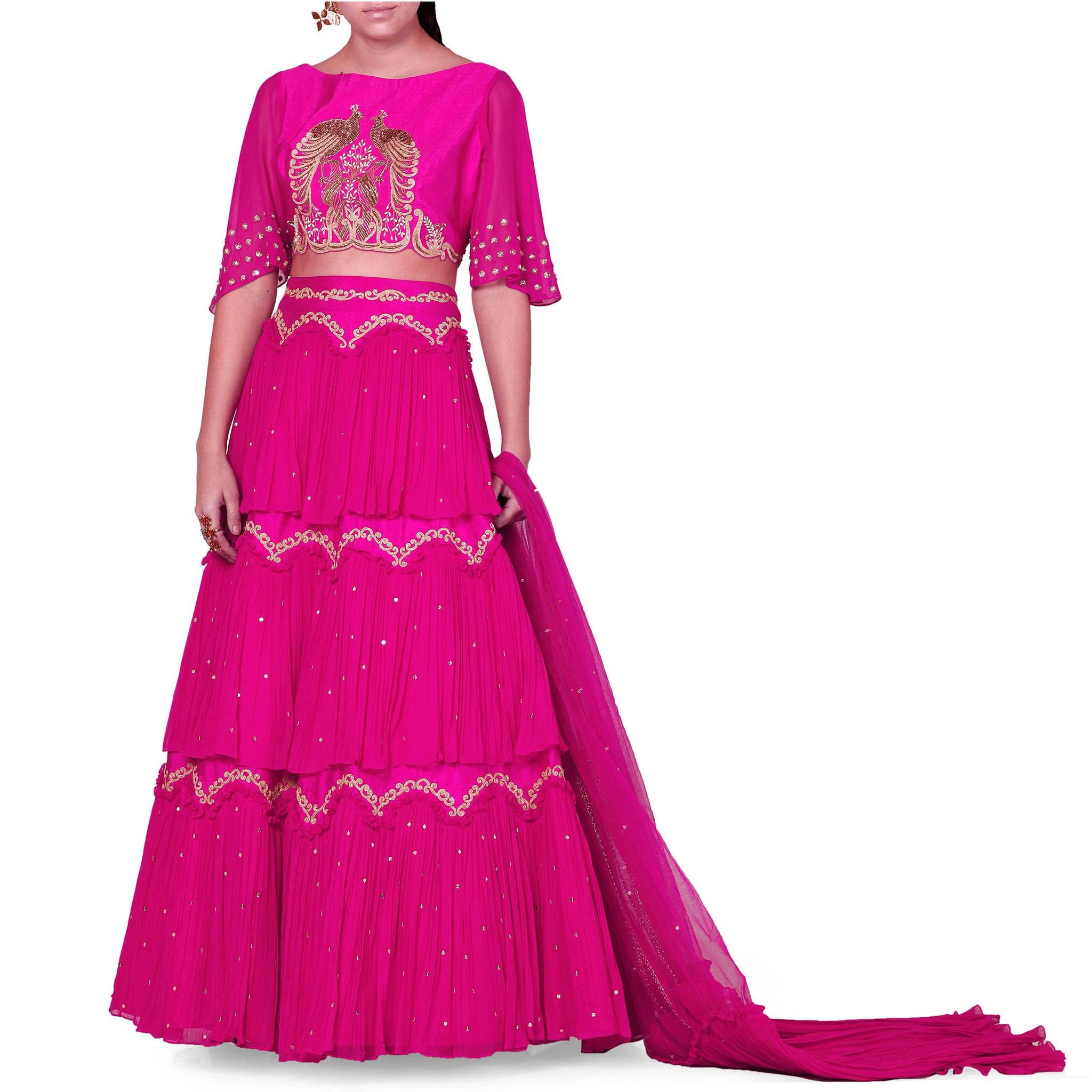 Embroidered Tiered Lehenga