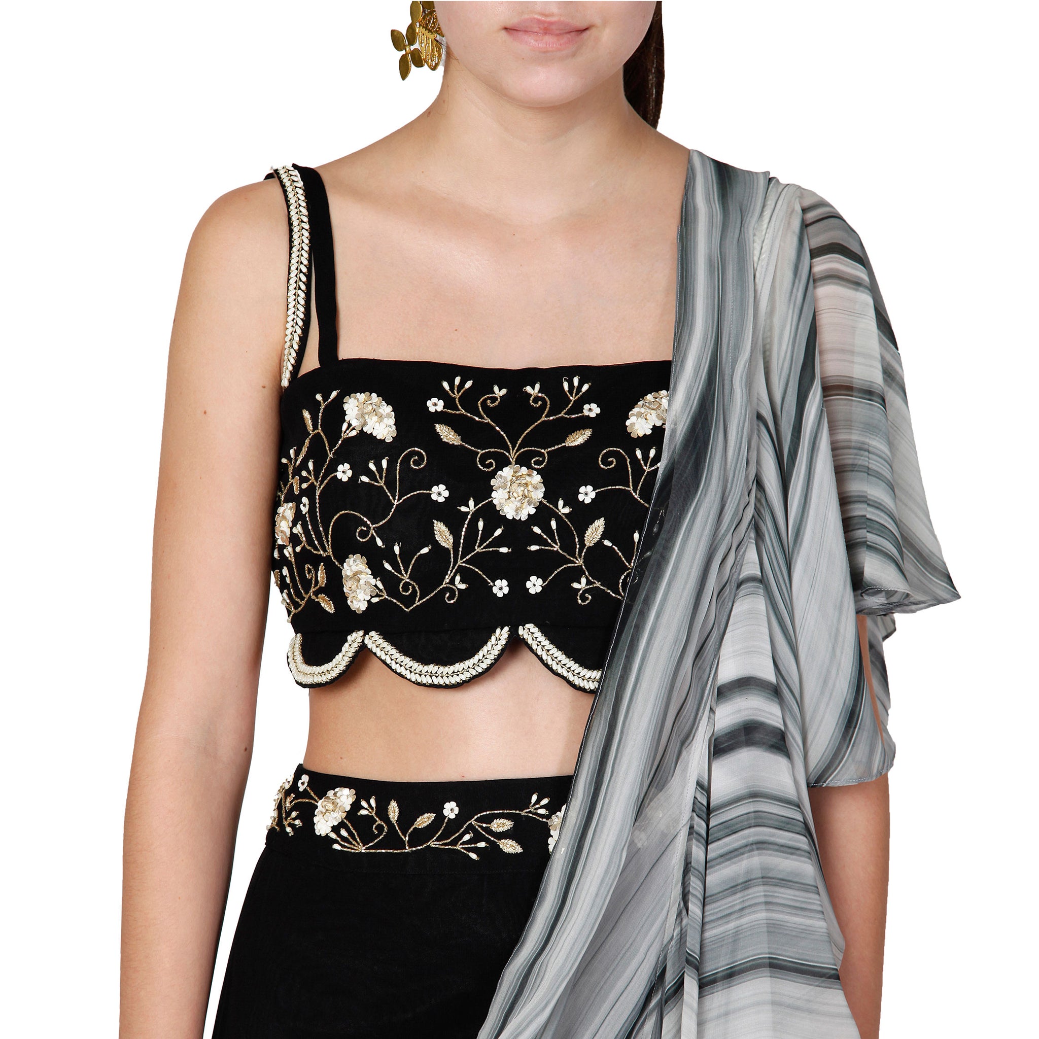 Embroidered Pre-Draped Sari
