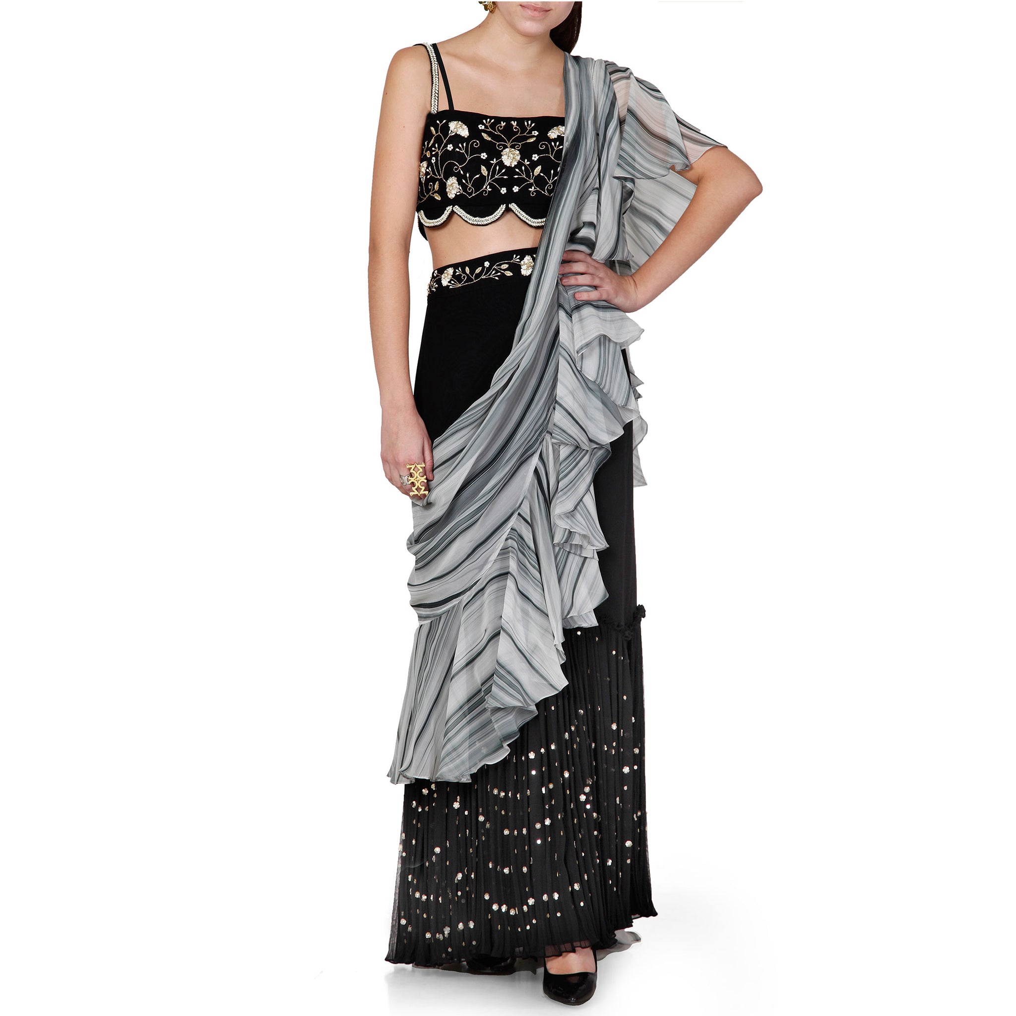 Embroidered Pre-Draped Sari