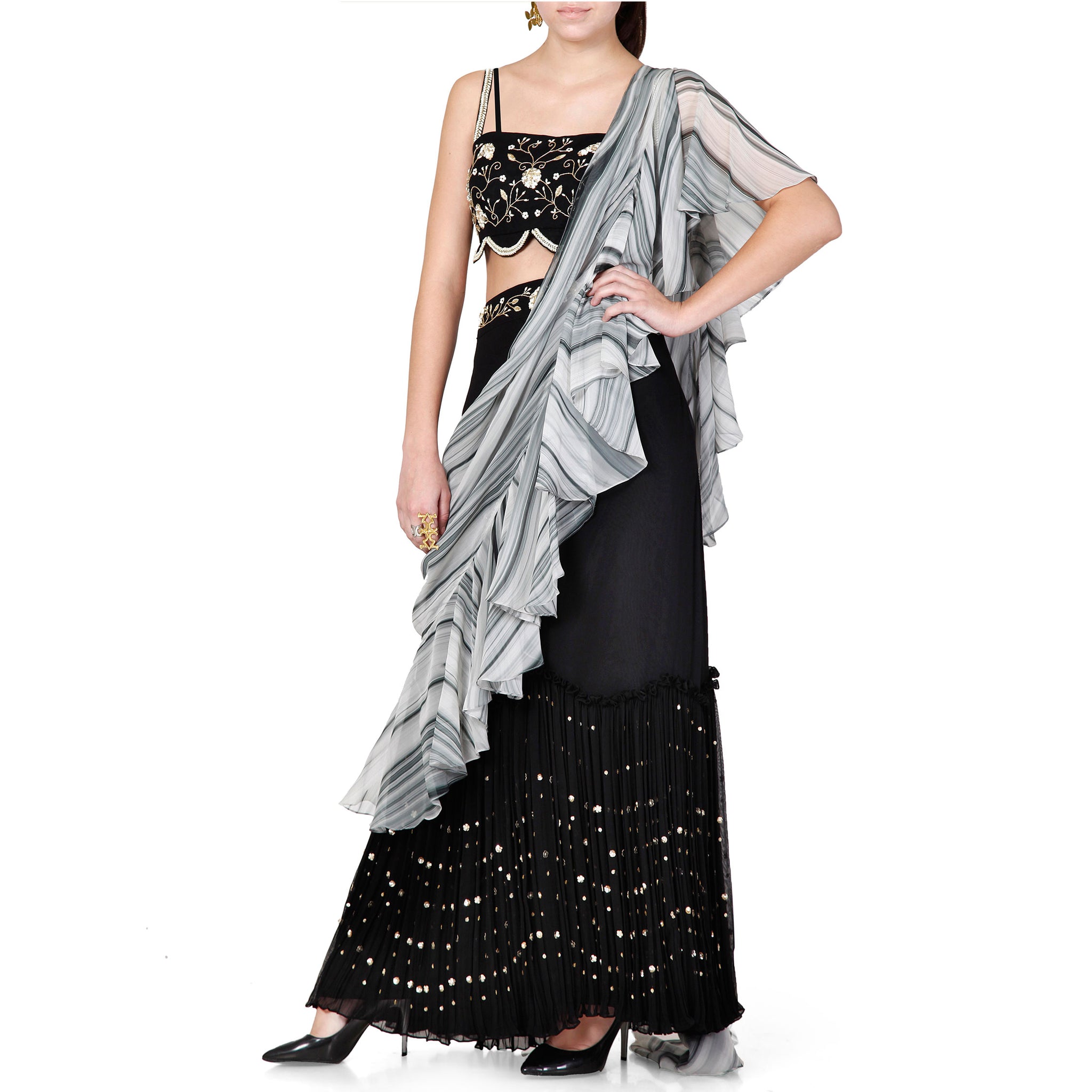 Embroidered Pre-Draped Sari