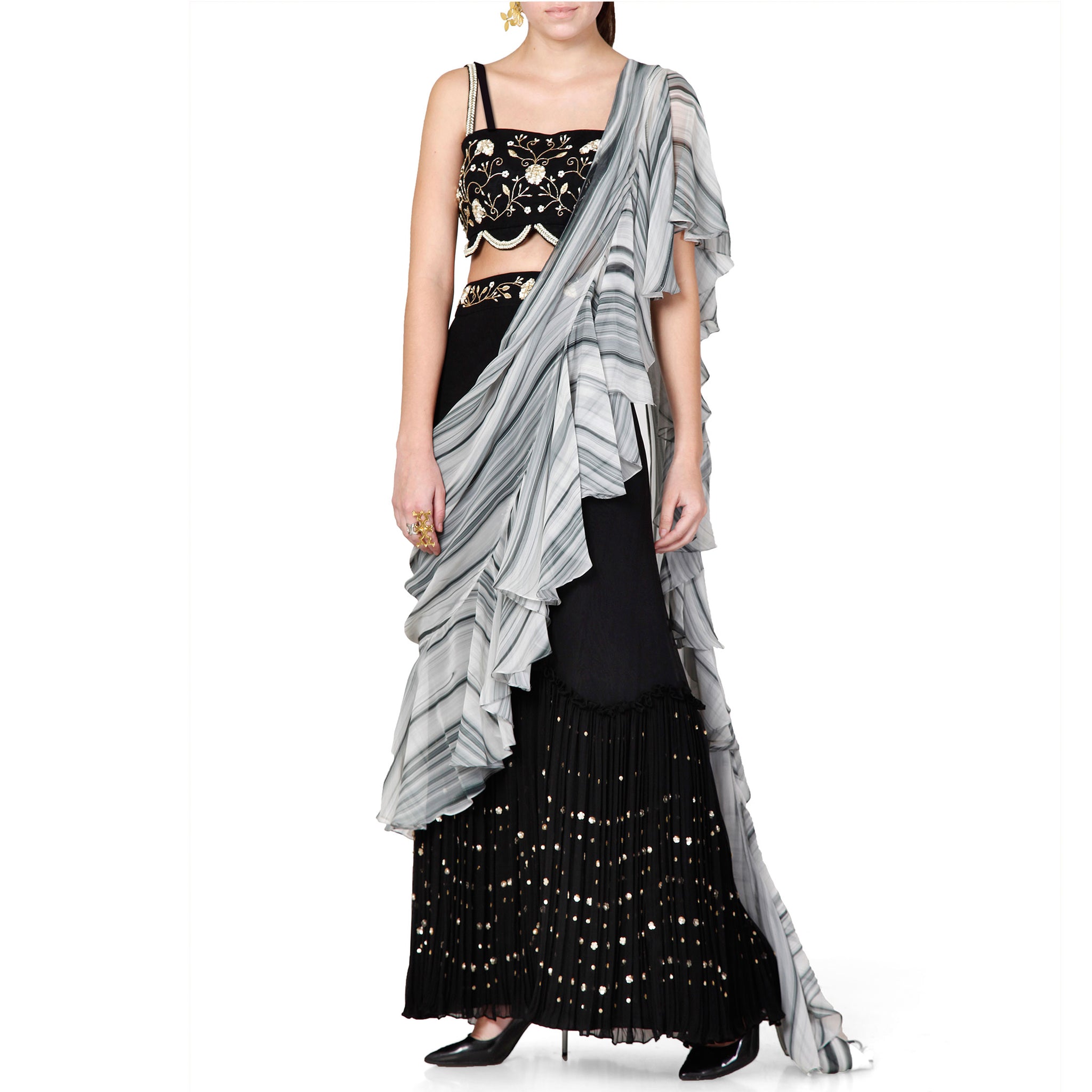 Embroidered Pre-Draped Sari