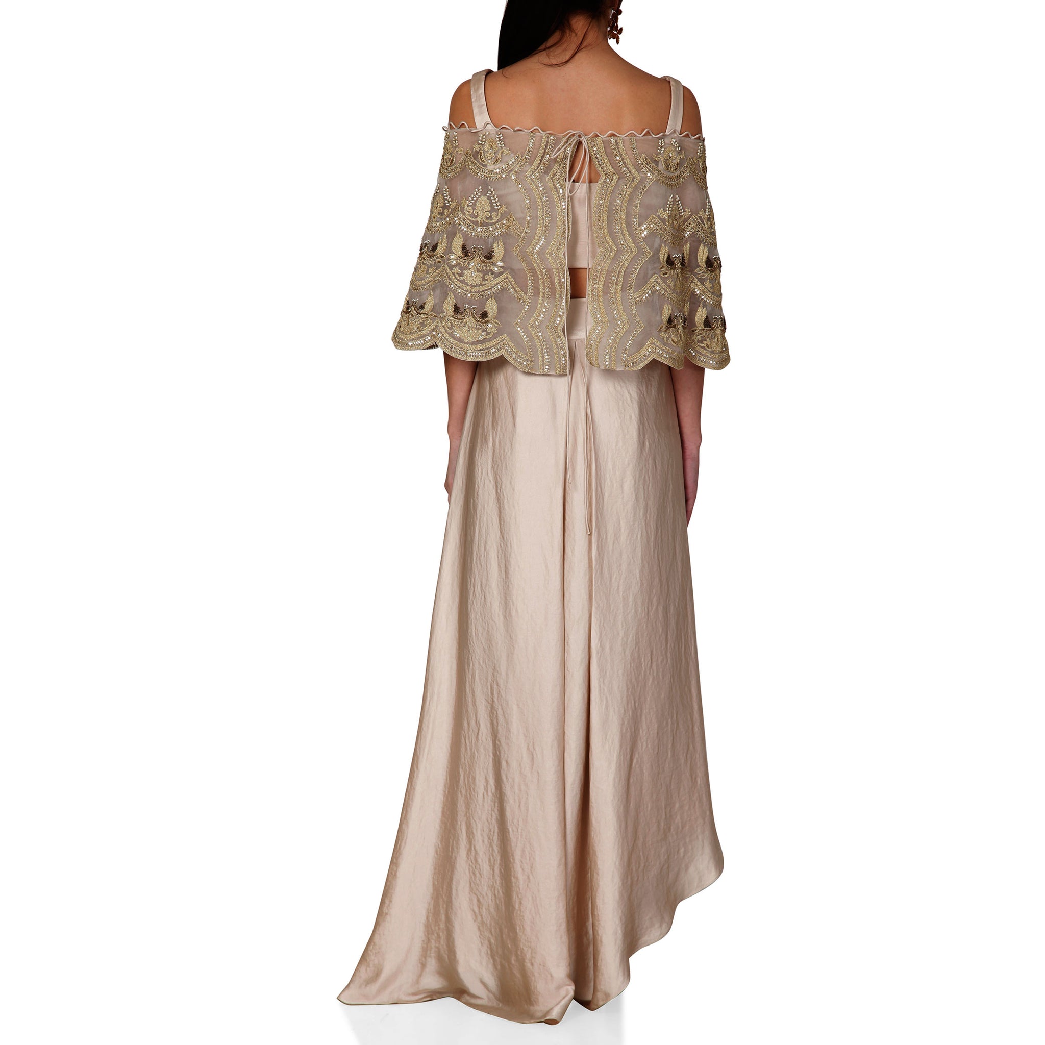 Embroidered Cape with Blouse and Draped Skirt