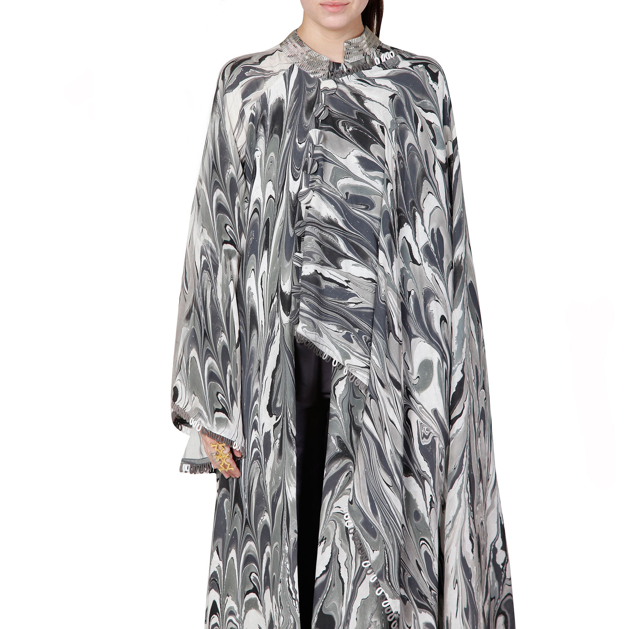 Printed Draped Tunic with Embroidery