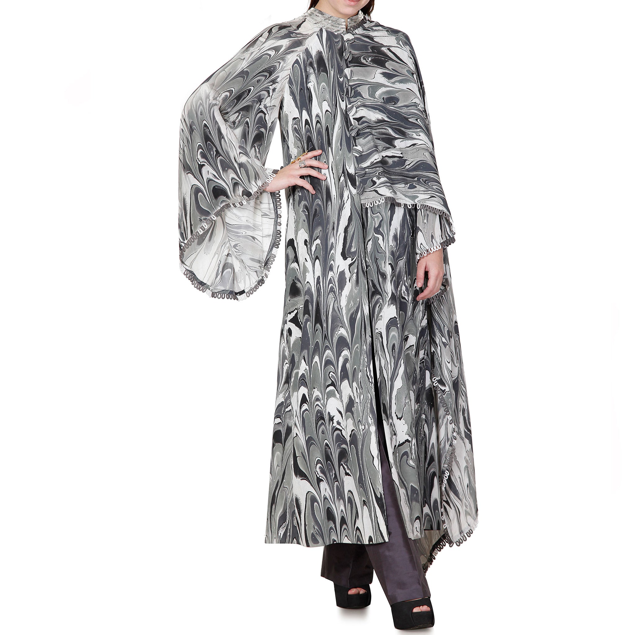 Printed Draped Tunic with Embroidery