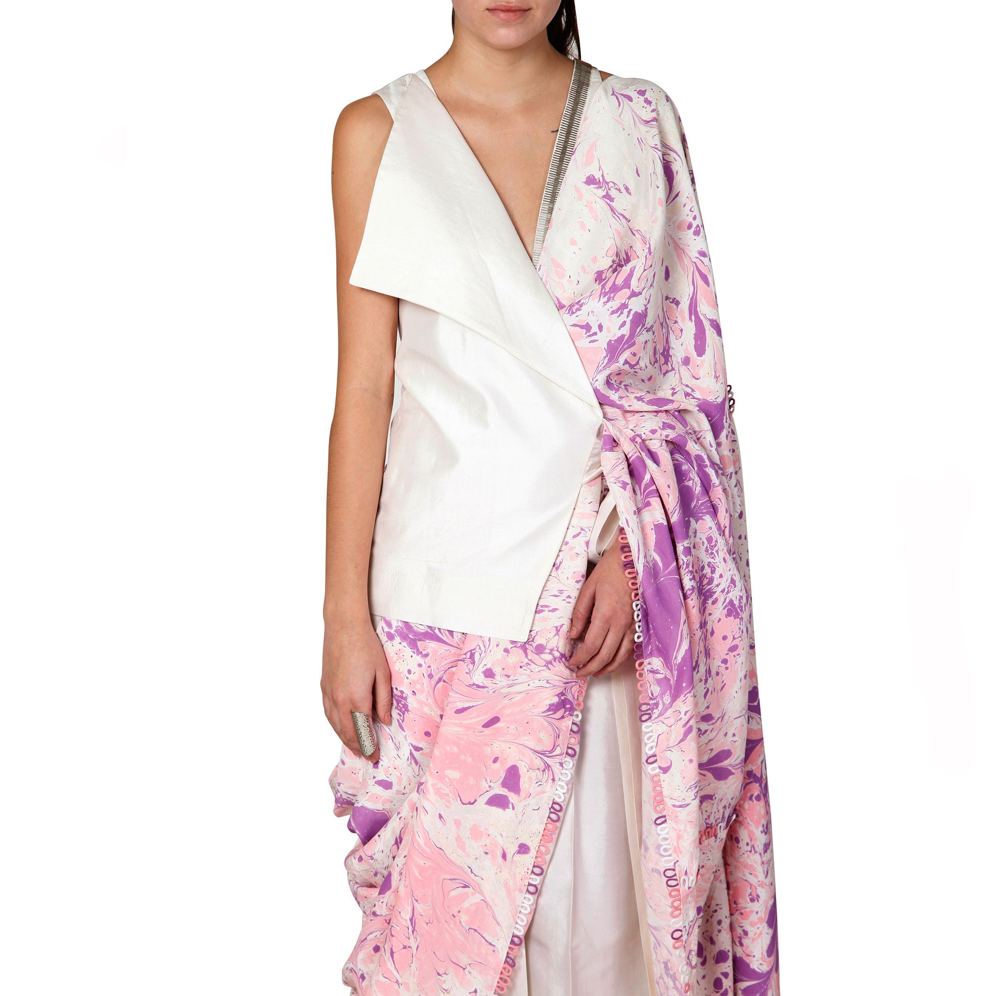 Embroidered Jumpsuit Sari with Half-Jacket