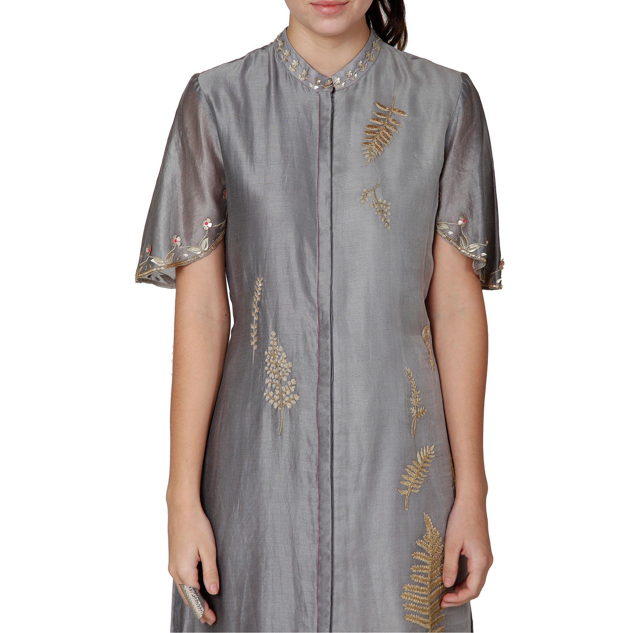 Embroidered Kurta Set with Organza Detailing
