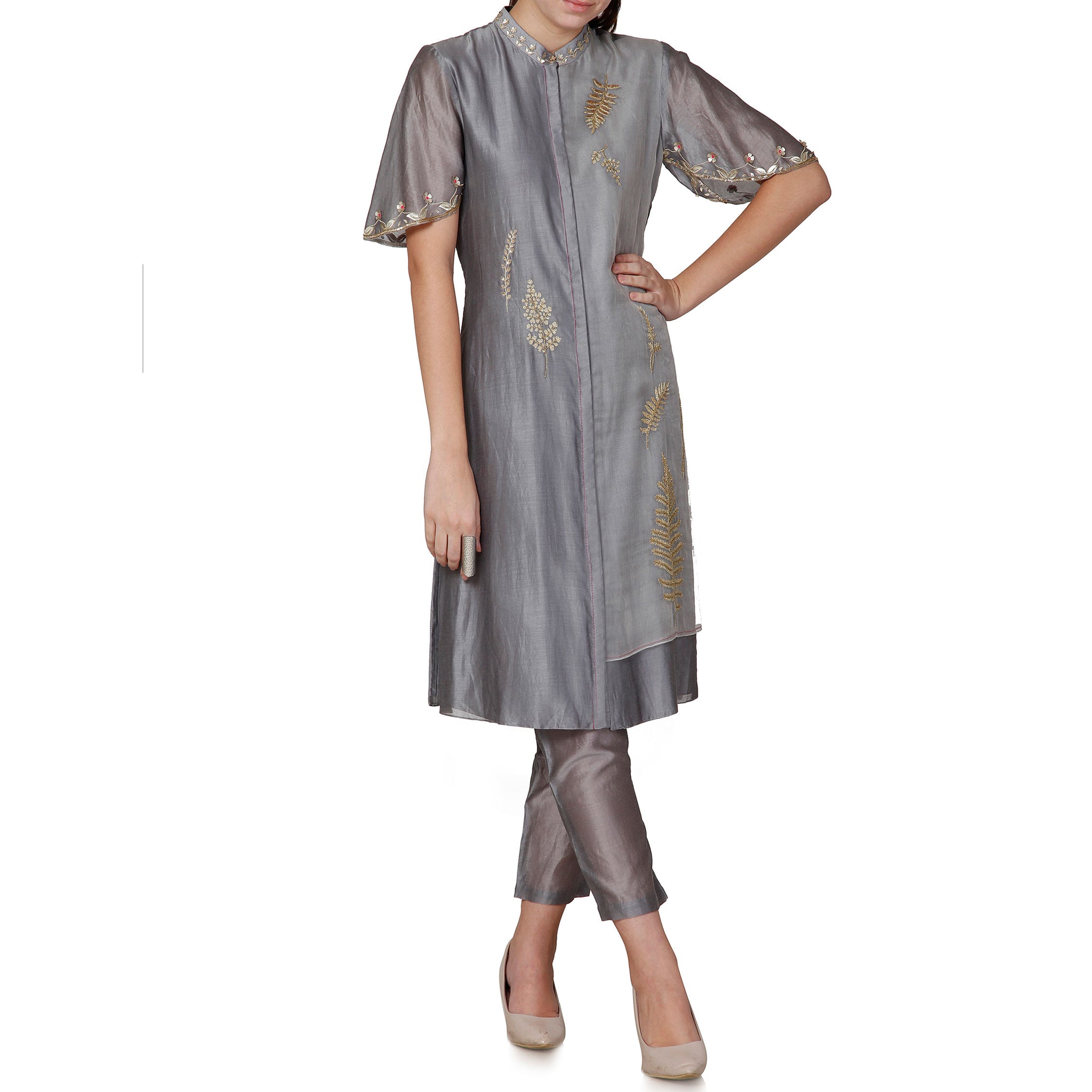 Embroidered Kurta Set with Organza Detailing