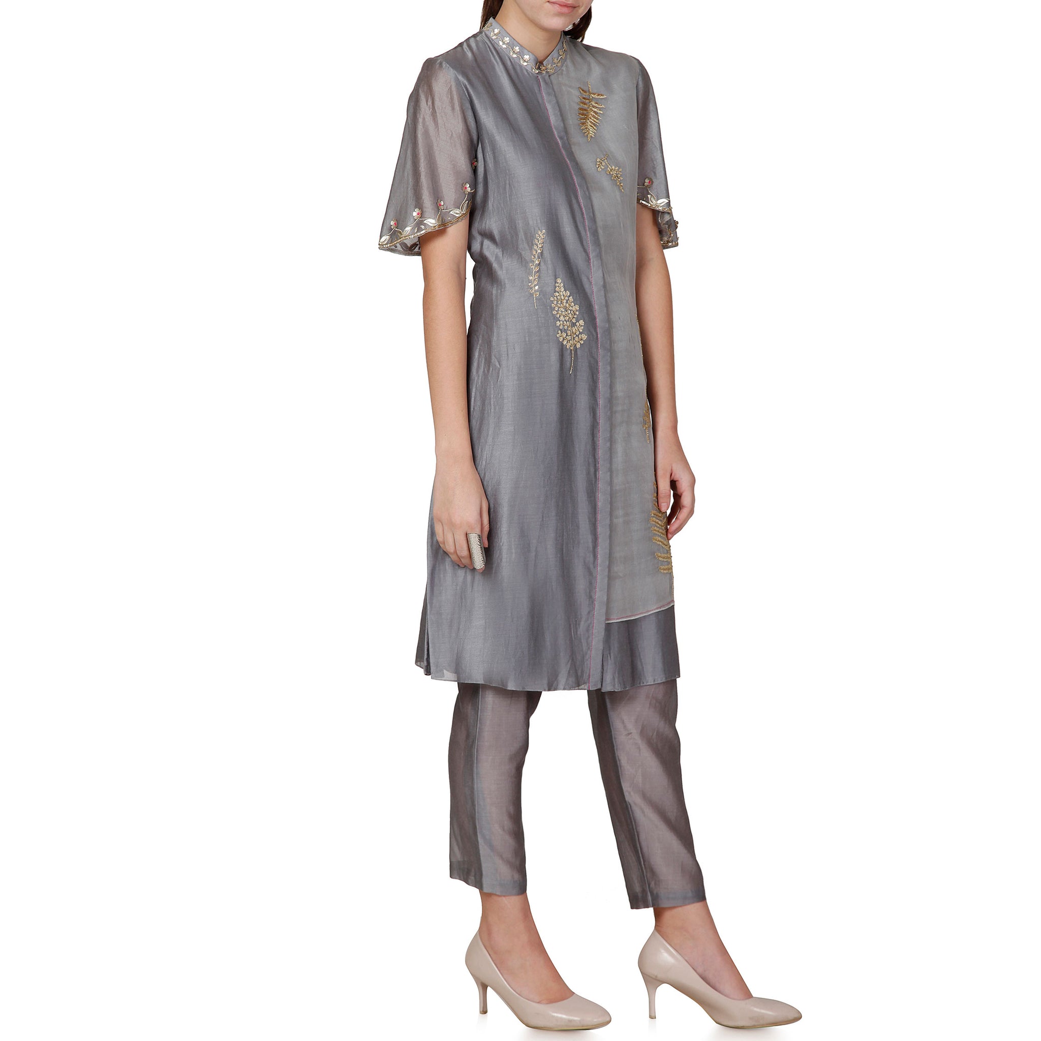 Embroidered Kurta Set with Organza Detailing