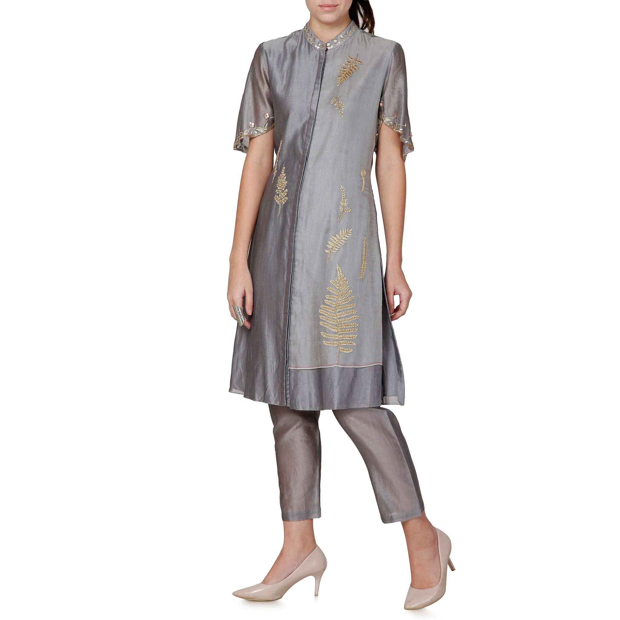Embroidered Kurta Set with Organza Detailing