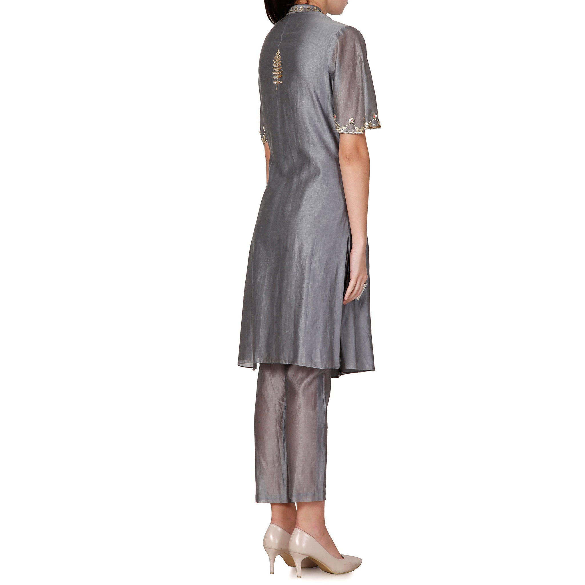 Embroidered Kurta Set with Organza Detailing