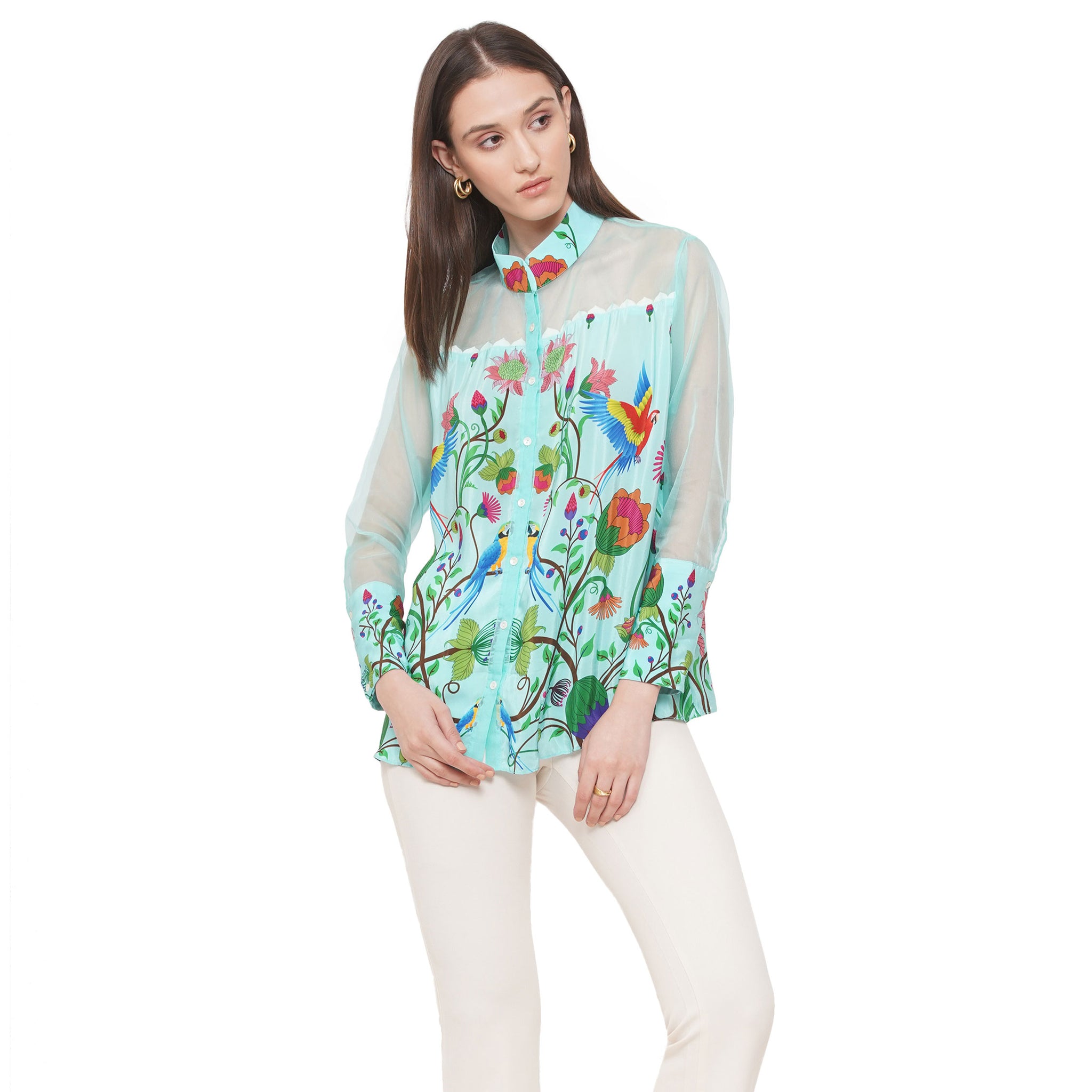 Embroidered Shirt with Organza Inserts