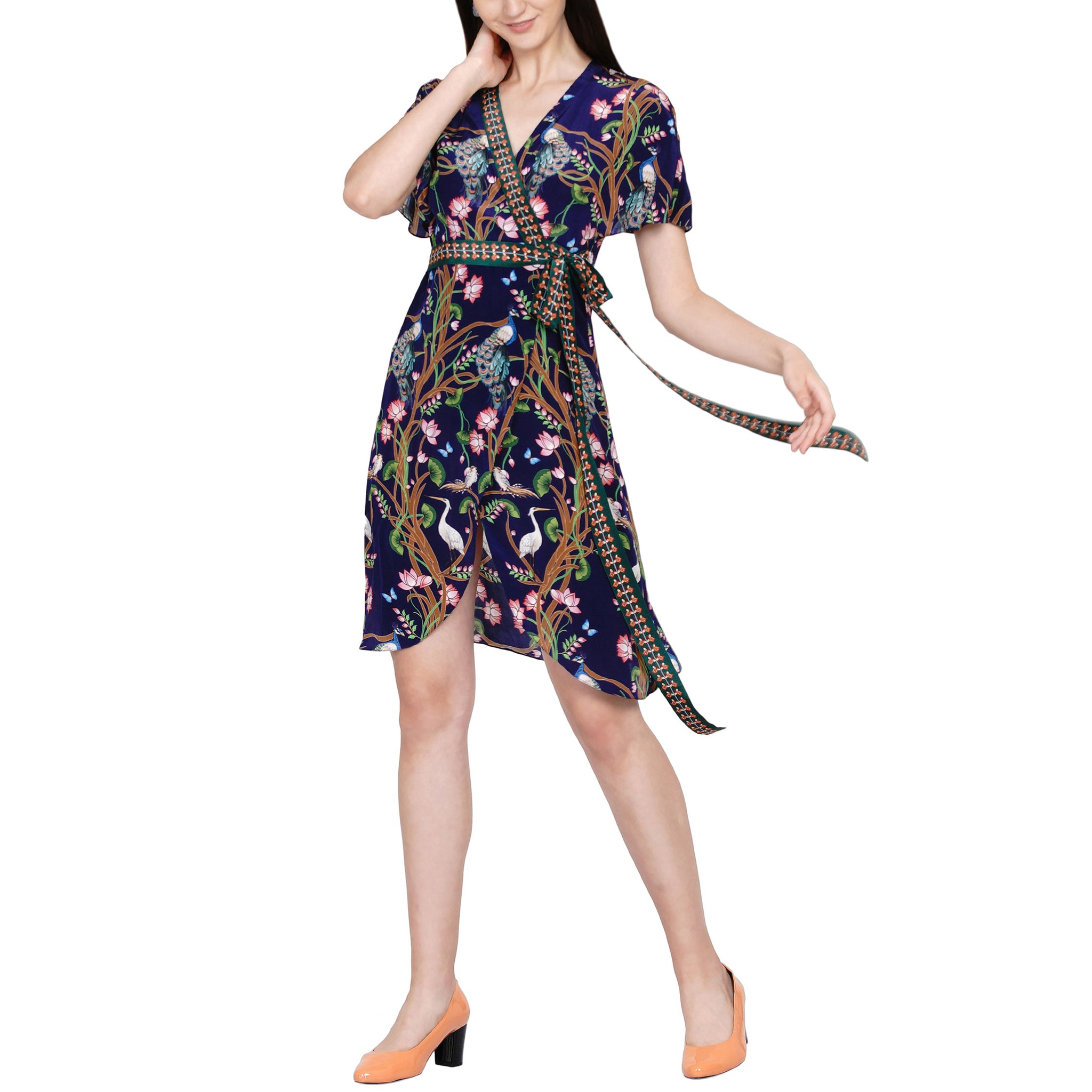 Embroidered Wrap Dress
