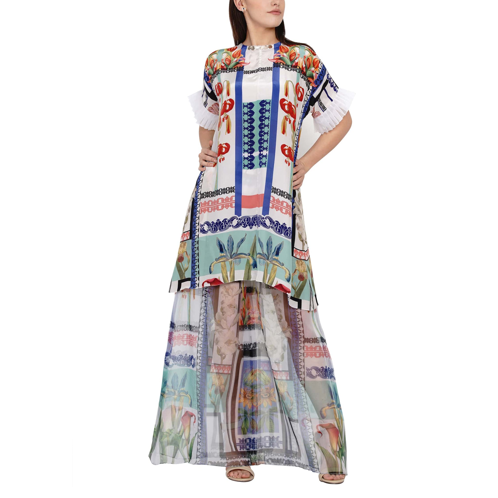 Printed Organza Flared Pants