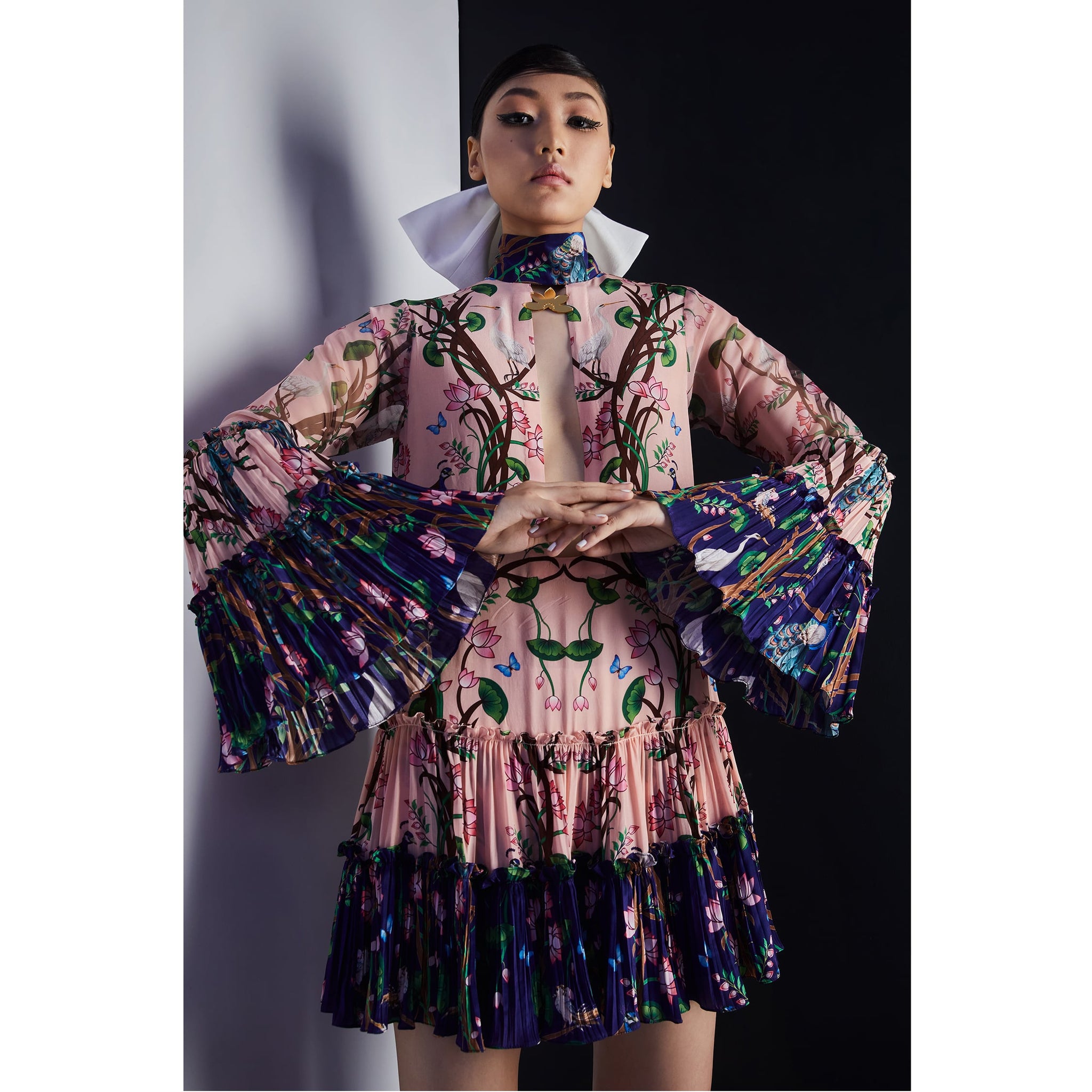 Embroidered Pleated Dress