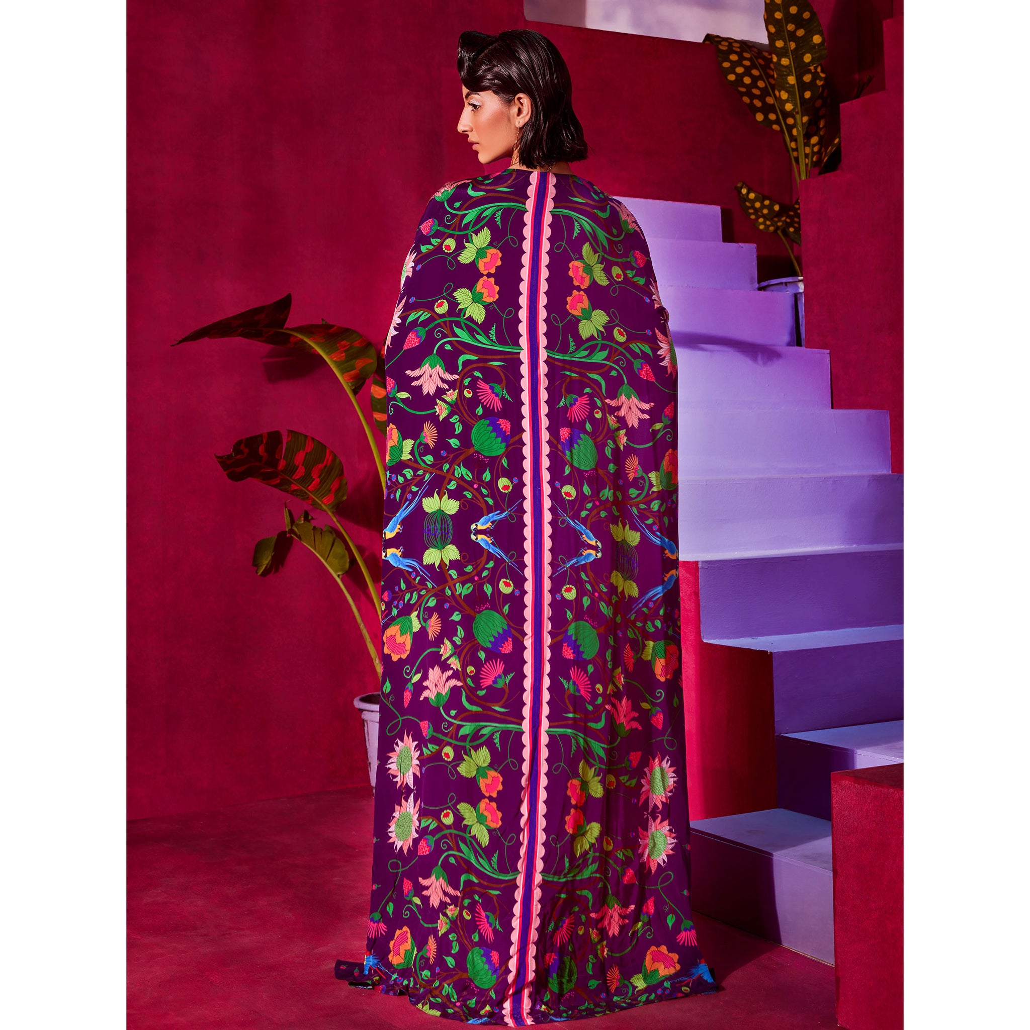 Embroidered Pre-Draped Sari with a Cape