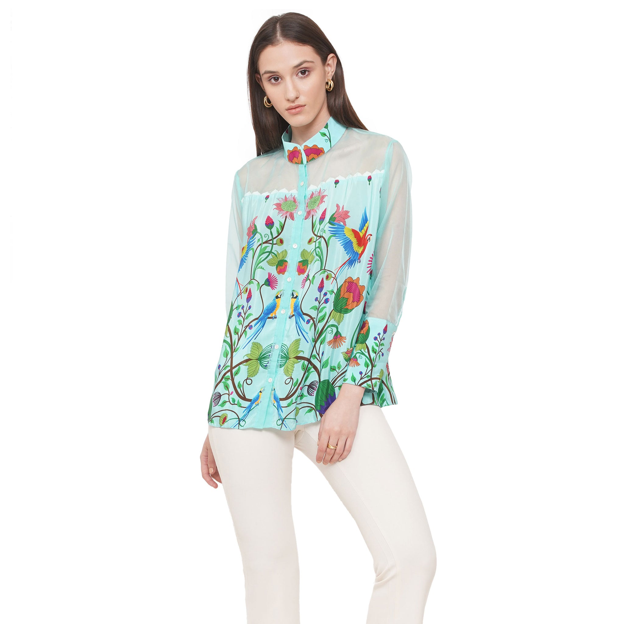 Embroidered Shirt with Organza Inserts