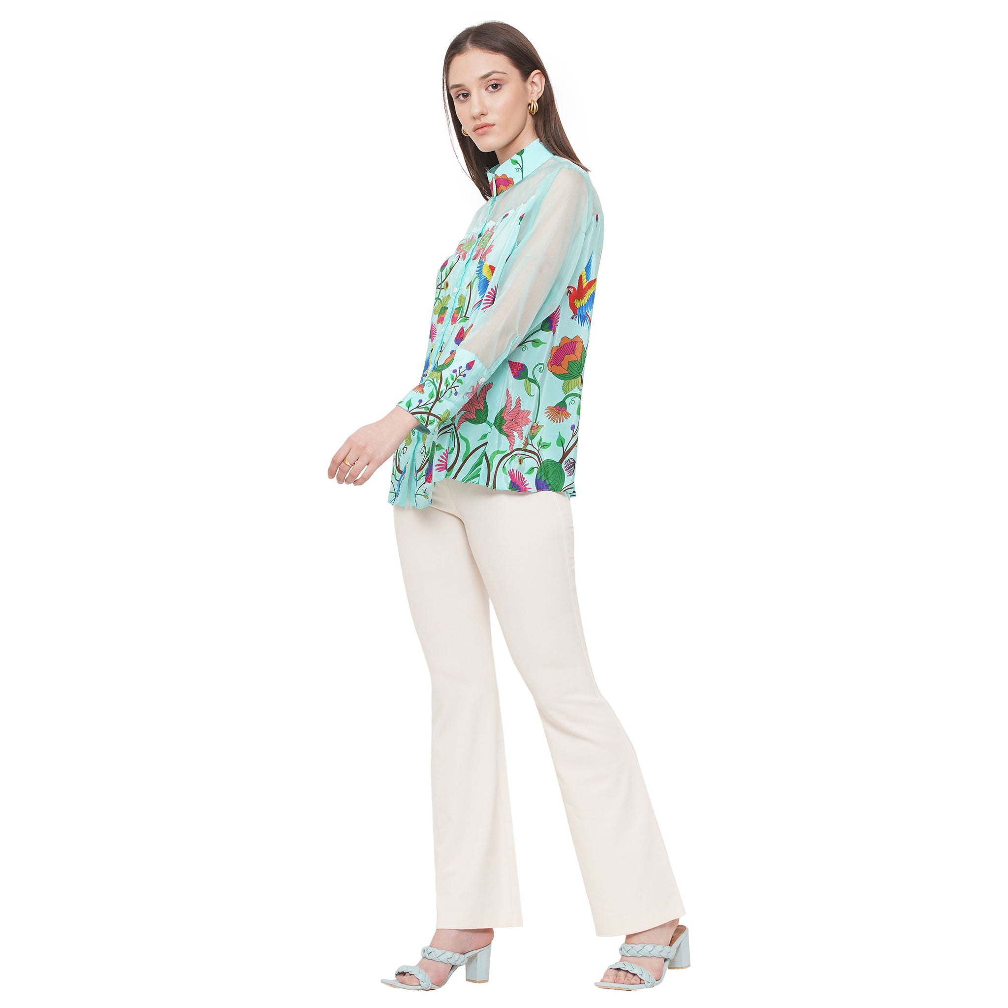 Embroidered Shirt with Organza Inserts