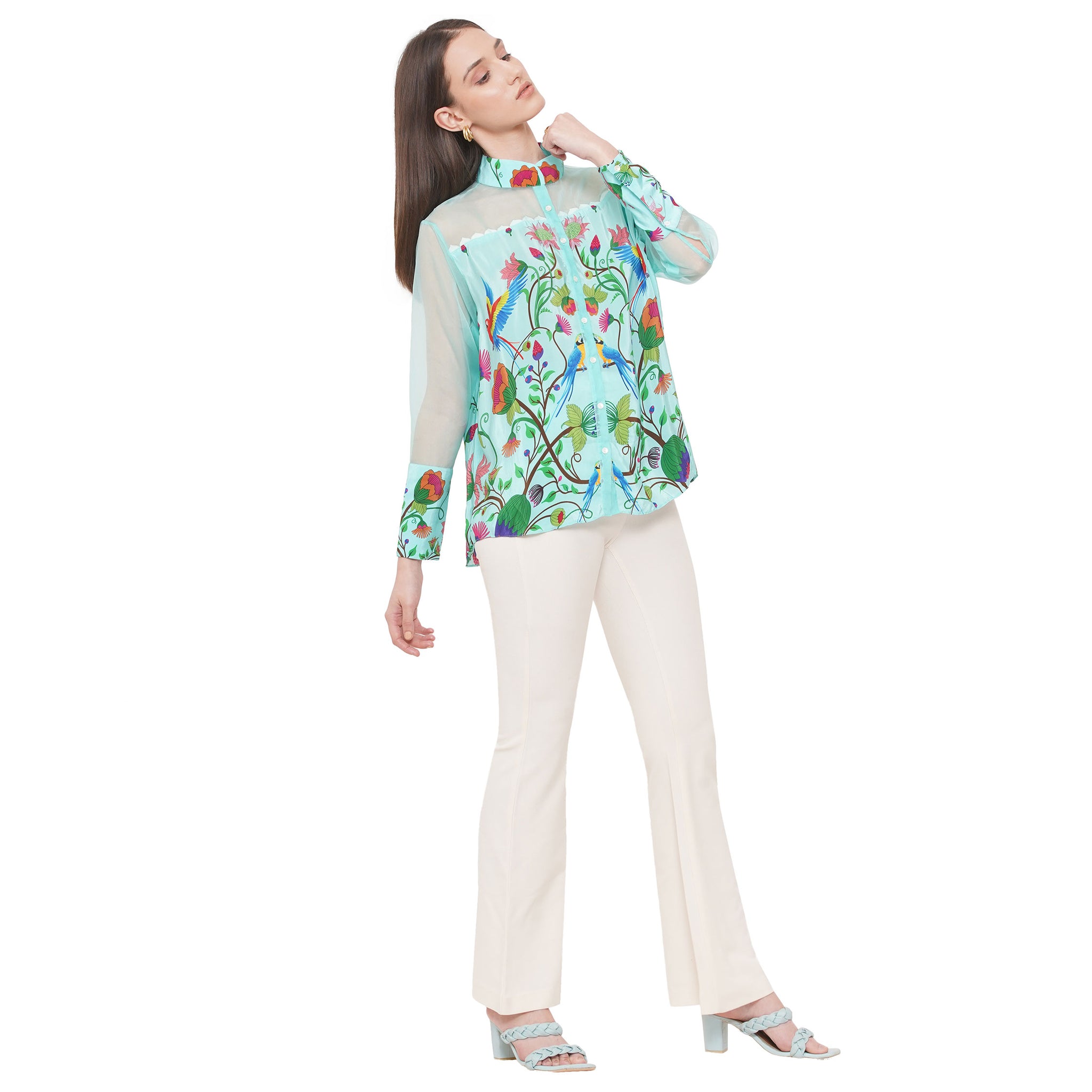 Embroidered Shirt with Organza Inserts