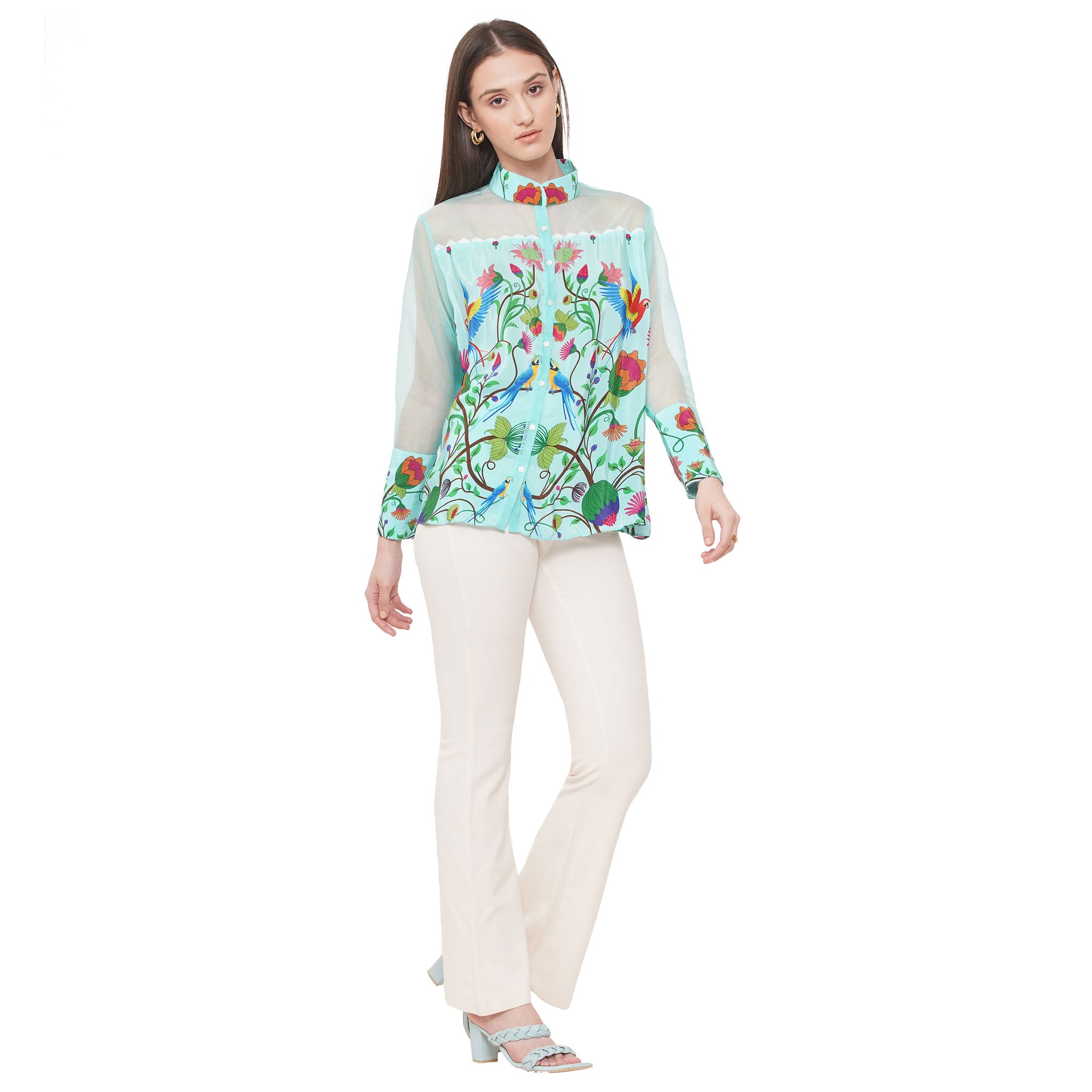 Embroidered Shirt with Organza Inserts