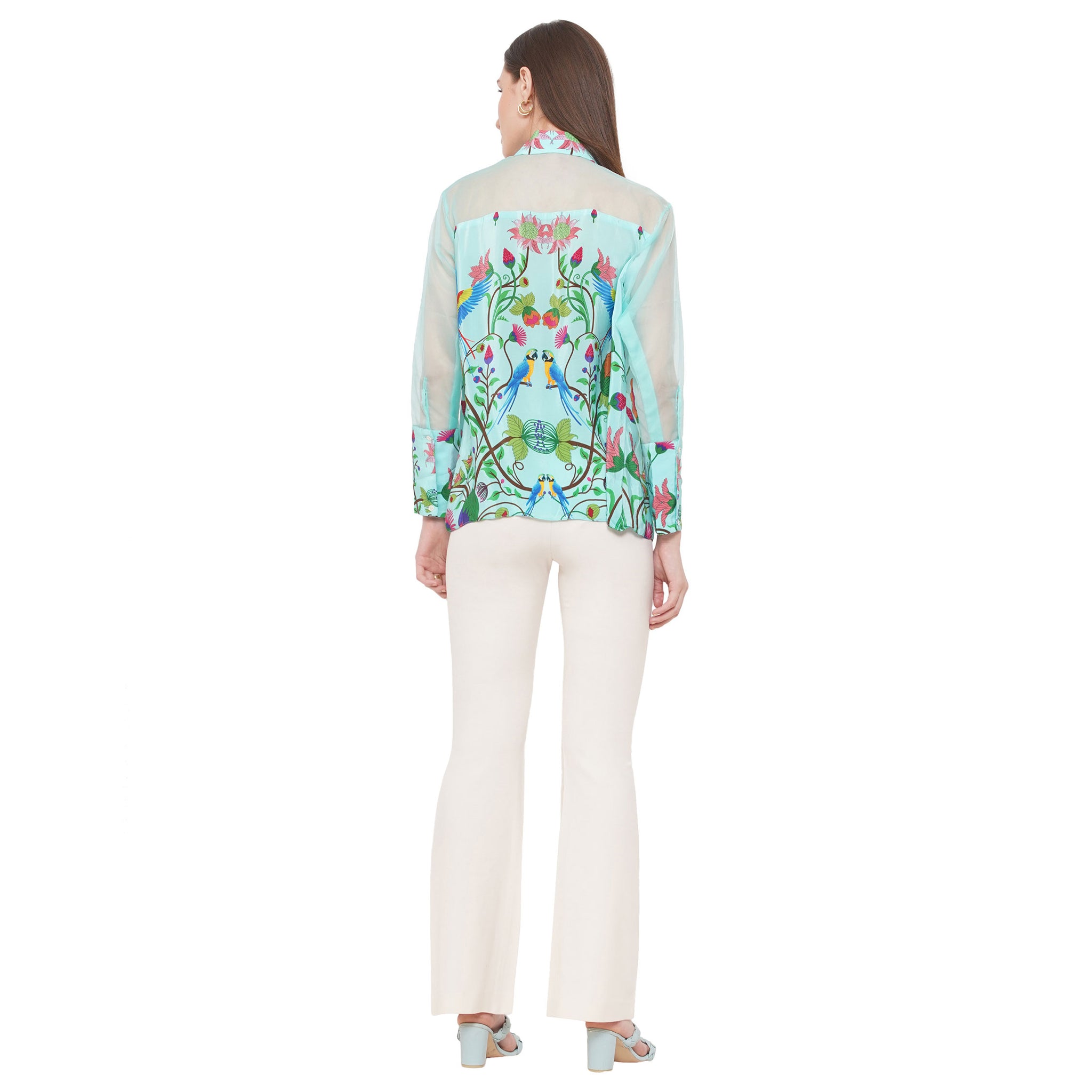 Embroidered Shirt with Organza Inserts