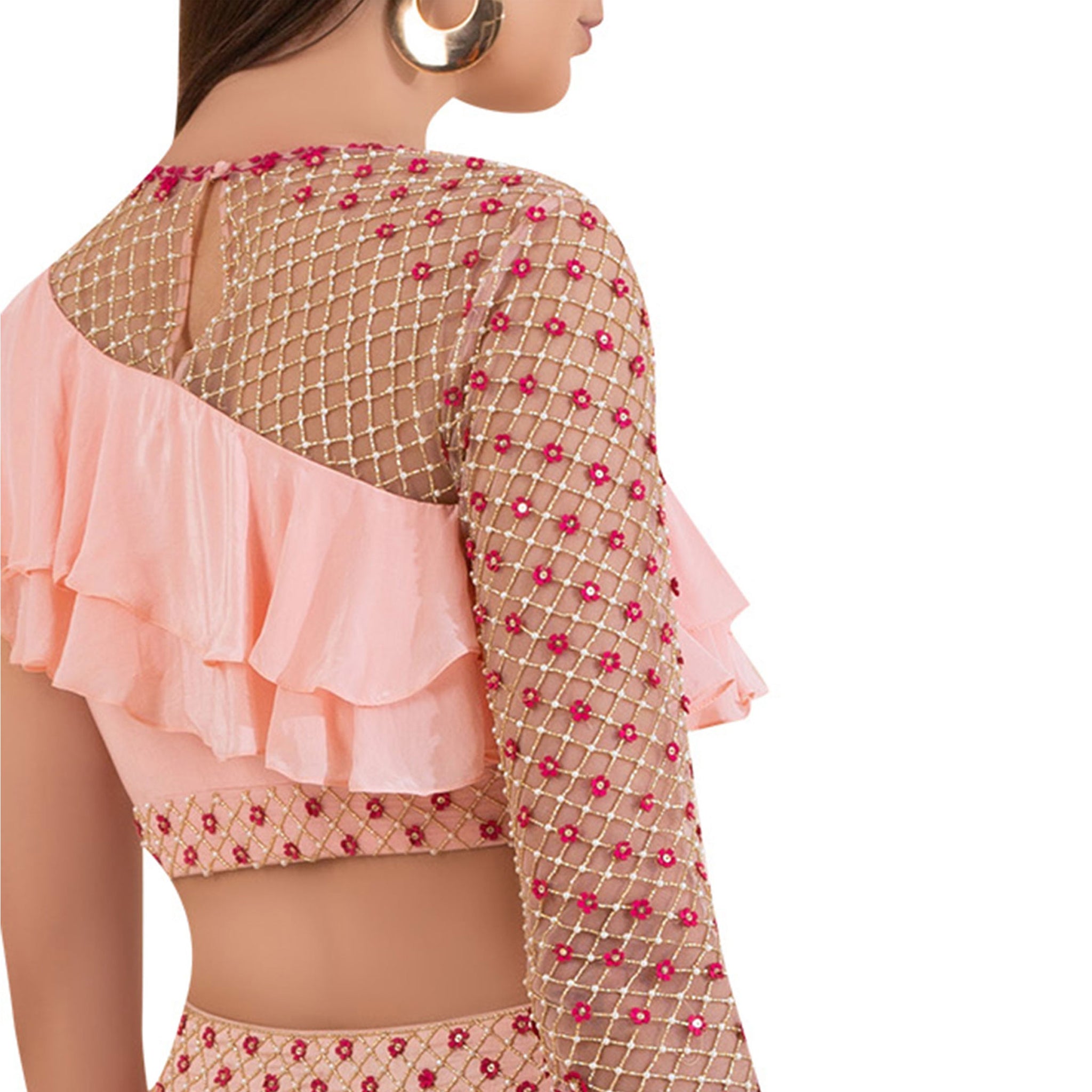 Embroidered Blouse with Layered Lehenga