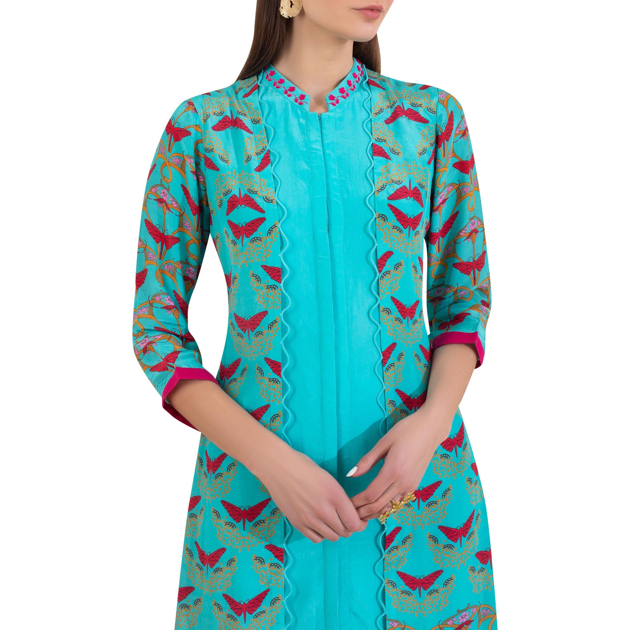 Embroidered Kurta with Attached Jacket and Dhoti Pants