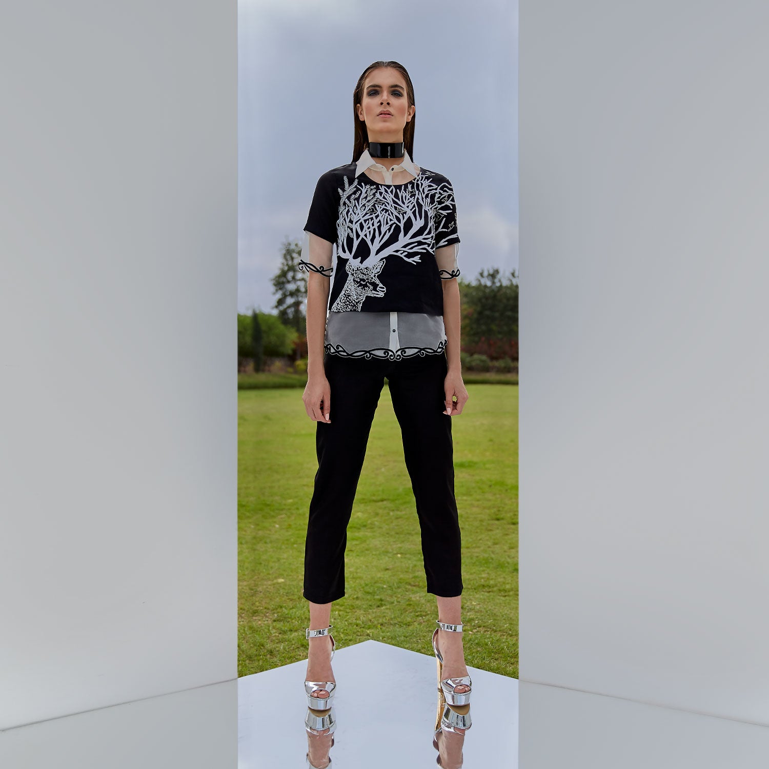 Embroidered Sheer Organza Shirt