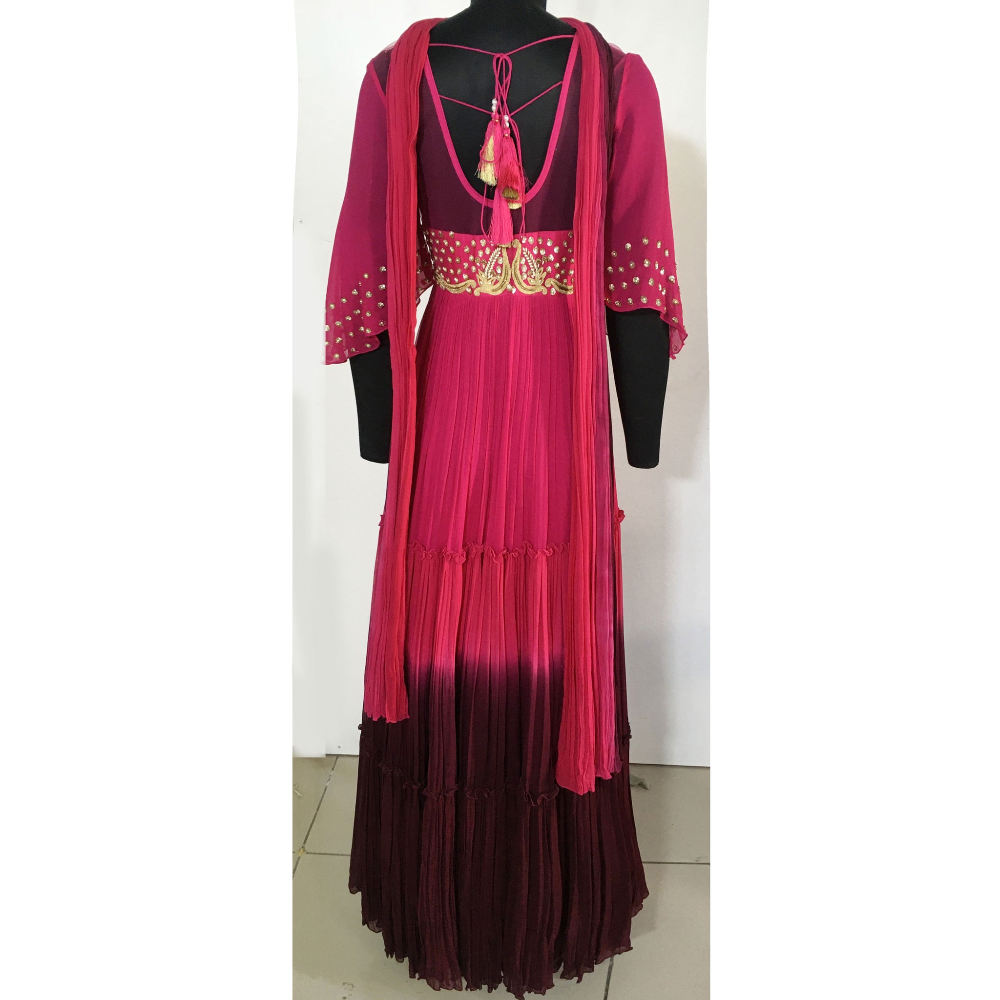 Hand Embroidered Ombre Gown with Dupatta