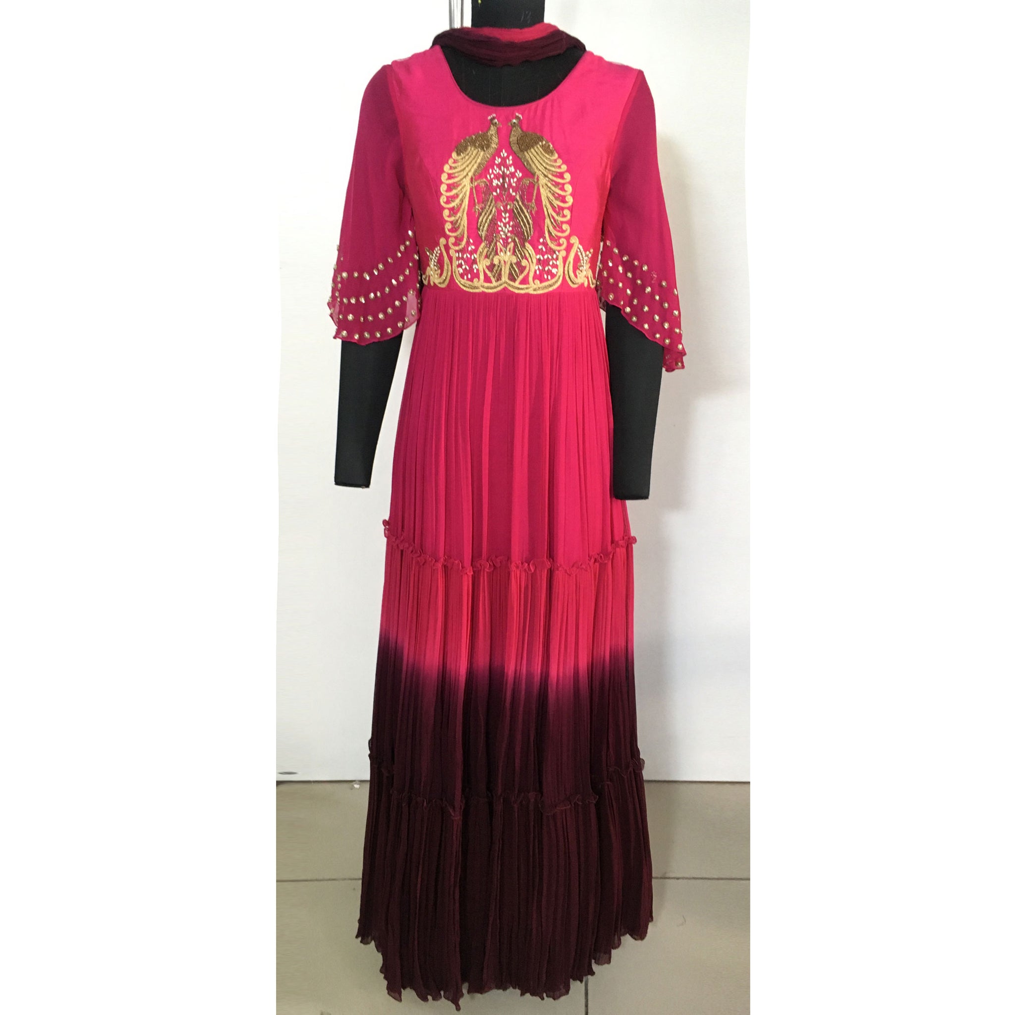 Hand Embroidered Ombre Gown with Dupatta
