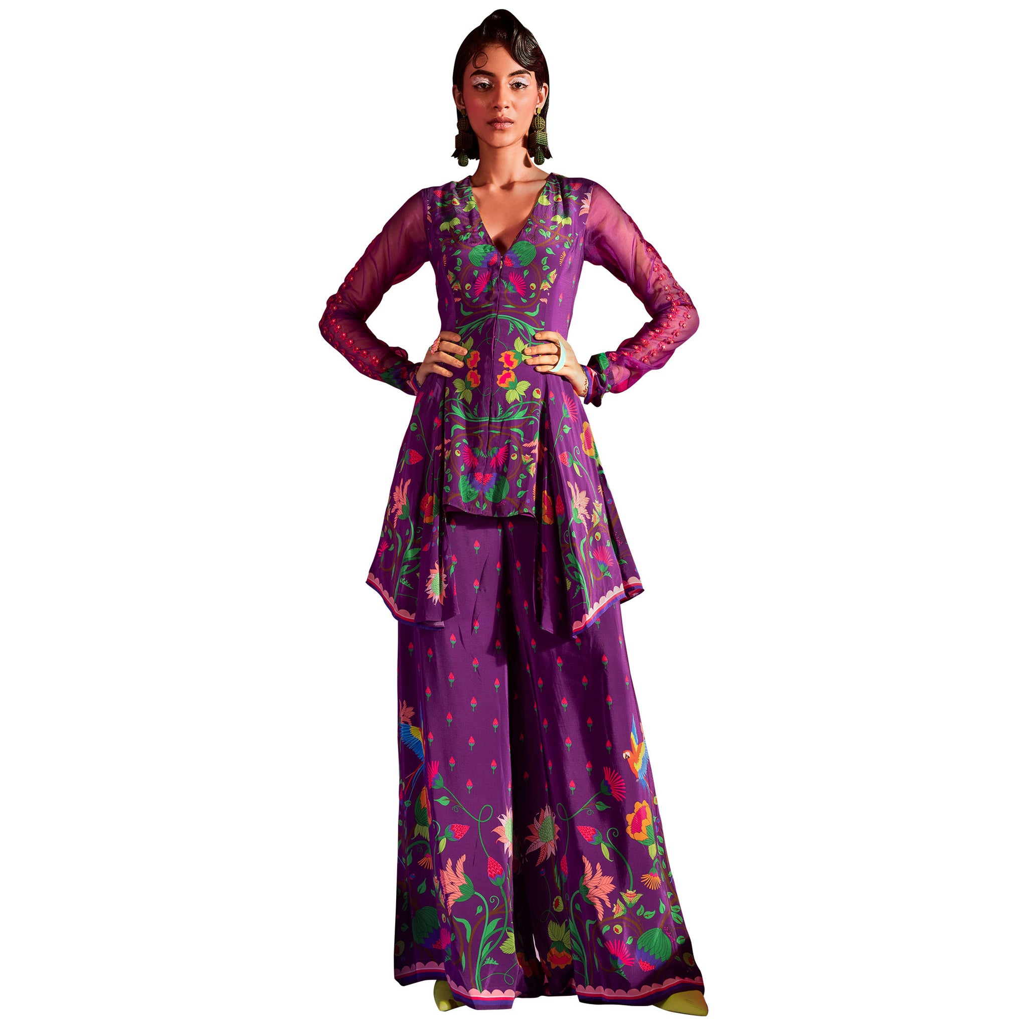 Embroidered Peplum Tunic Set