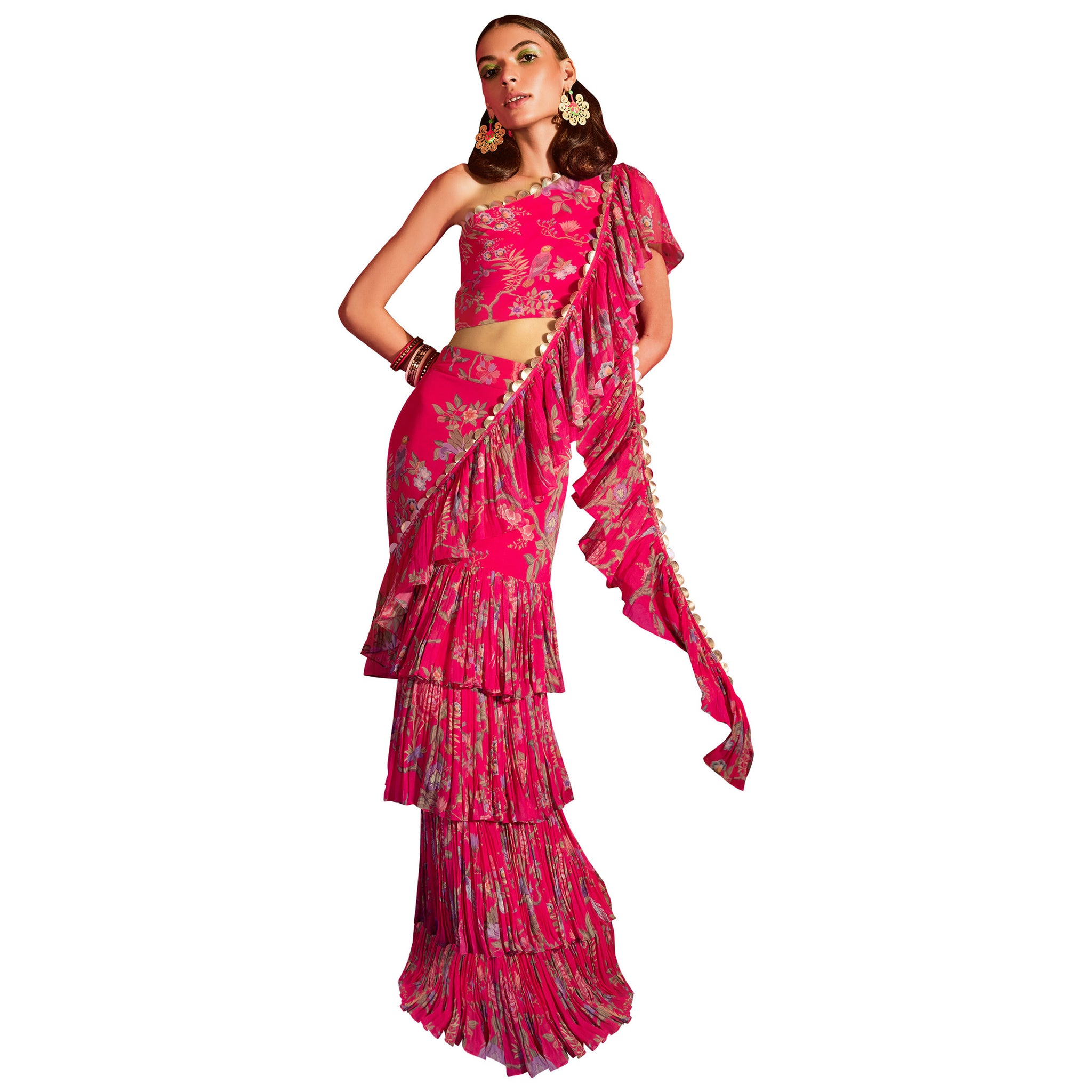 Embroidered Pre-draped Sari Gown