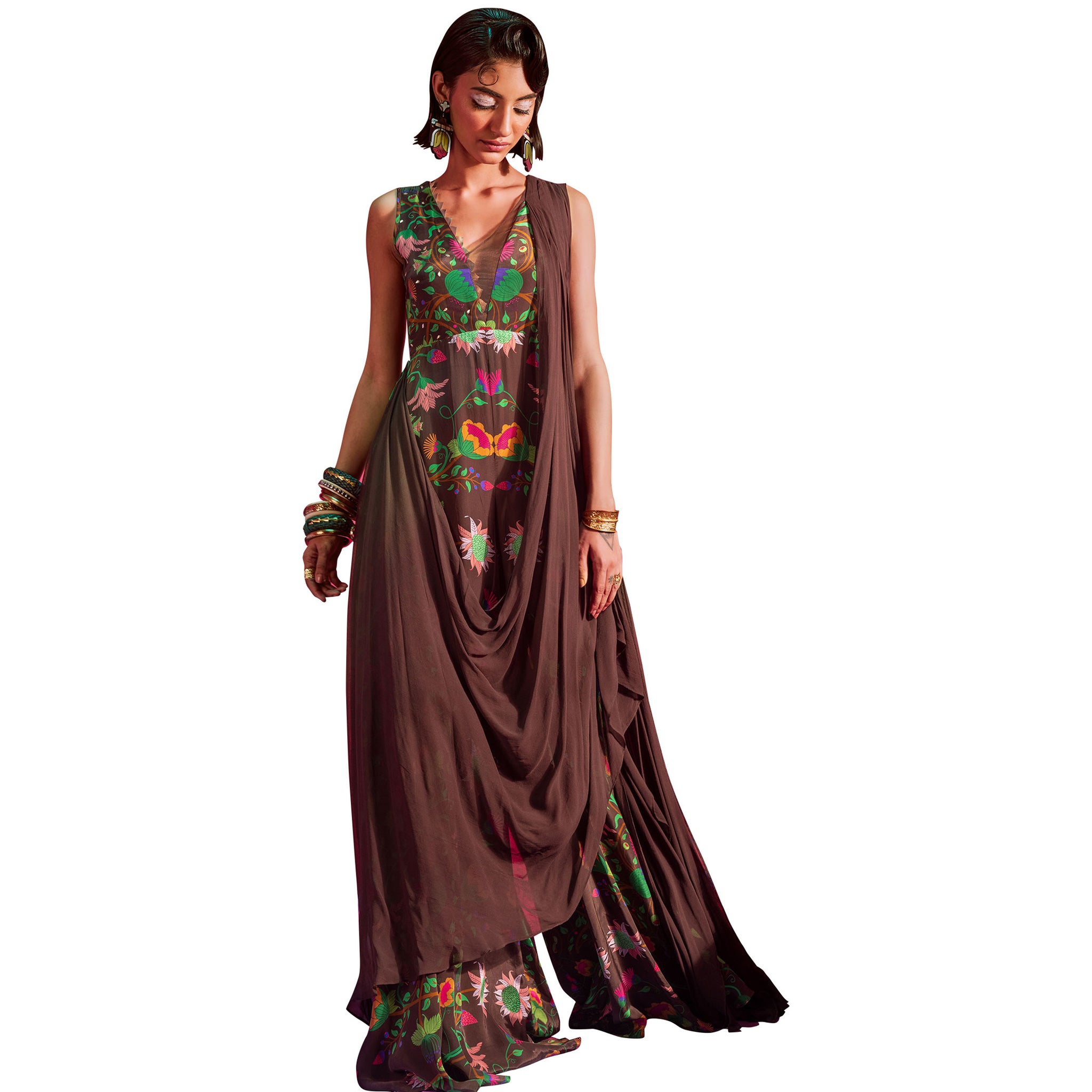 Embroidered Draped Jumpsuit