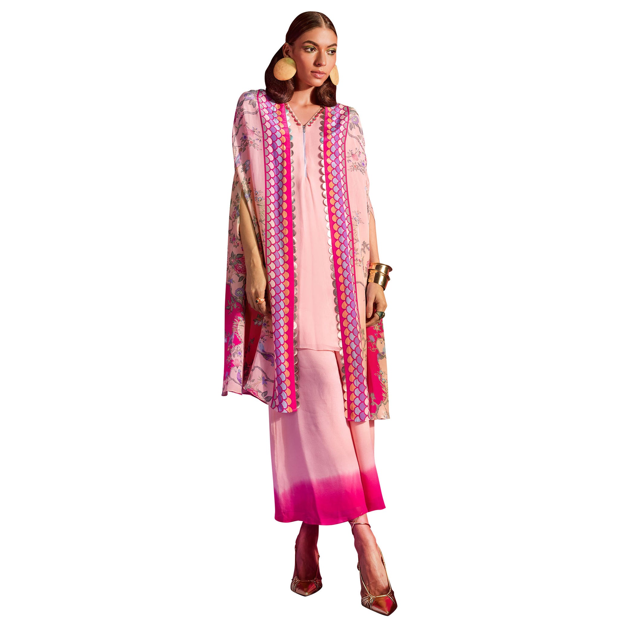 Embroidered Printed Cape Set