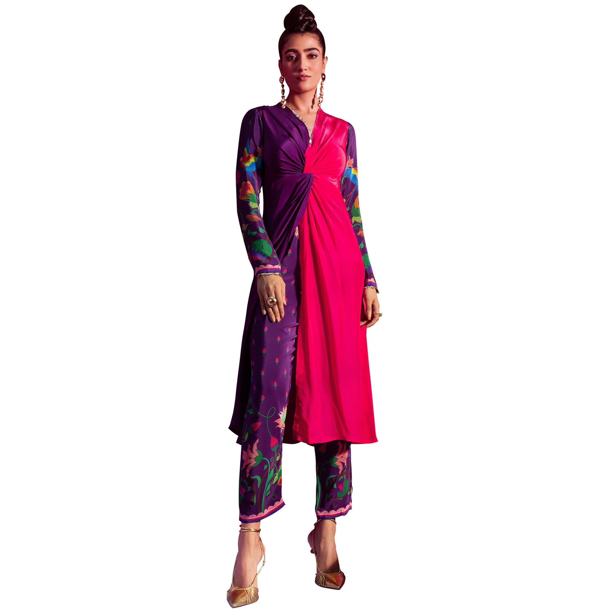 Embroidered Tunic Set with Knot Detail