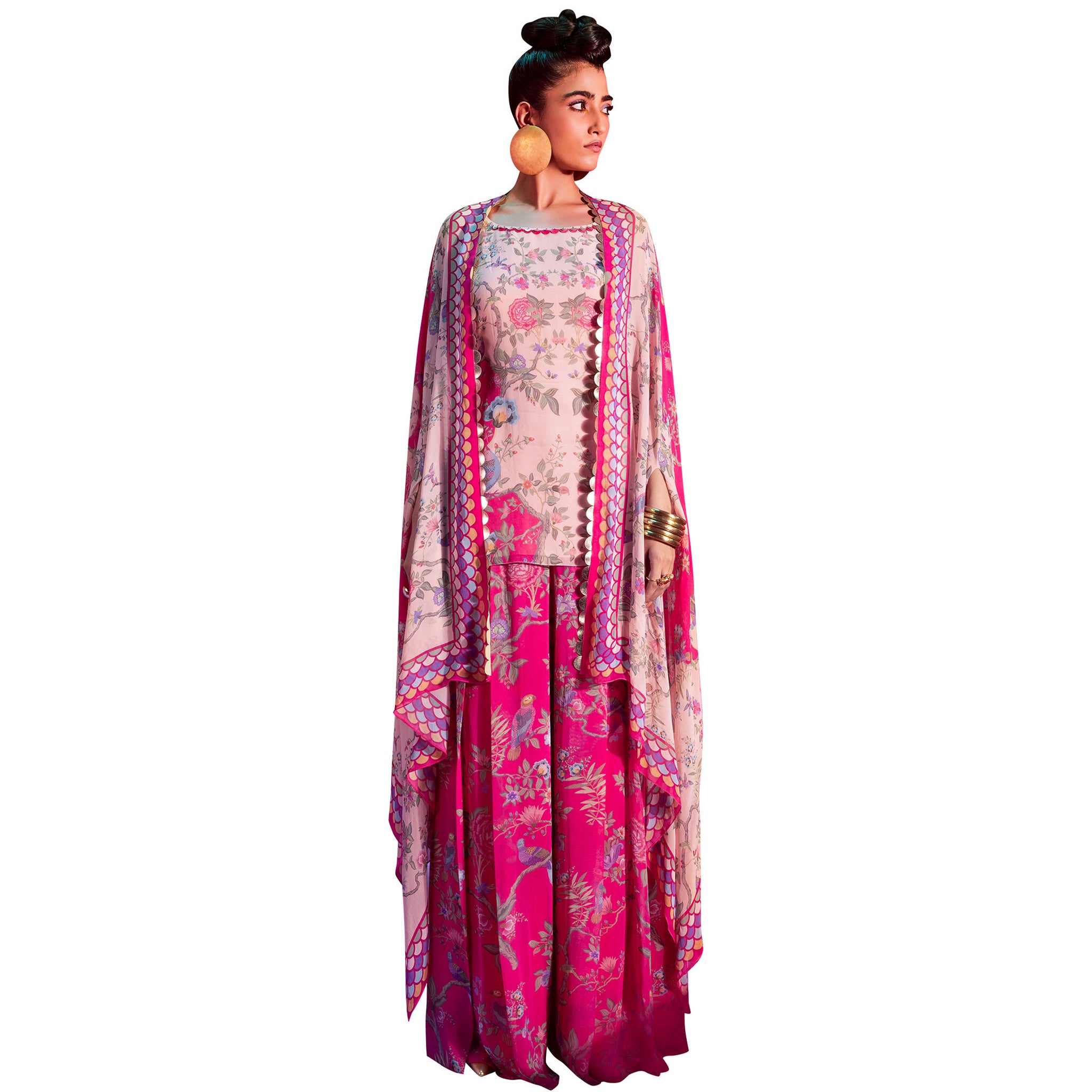 Embroidered Printed Cape Set