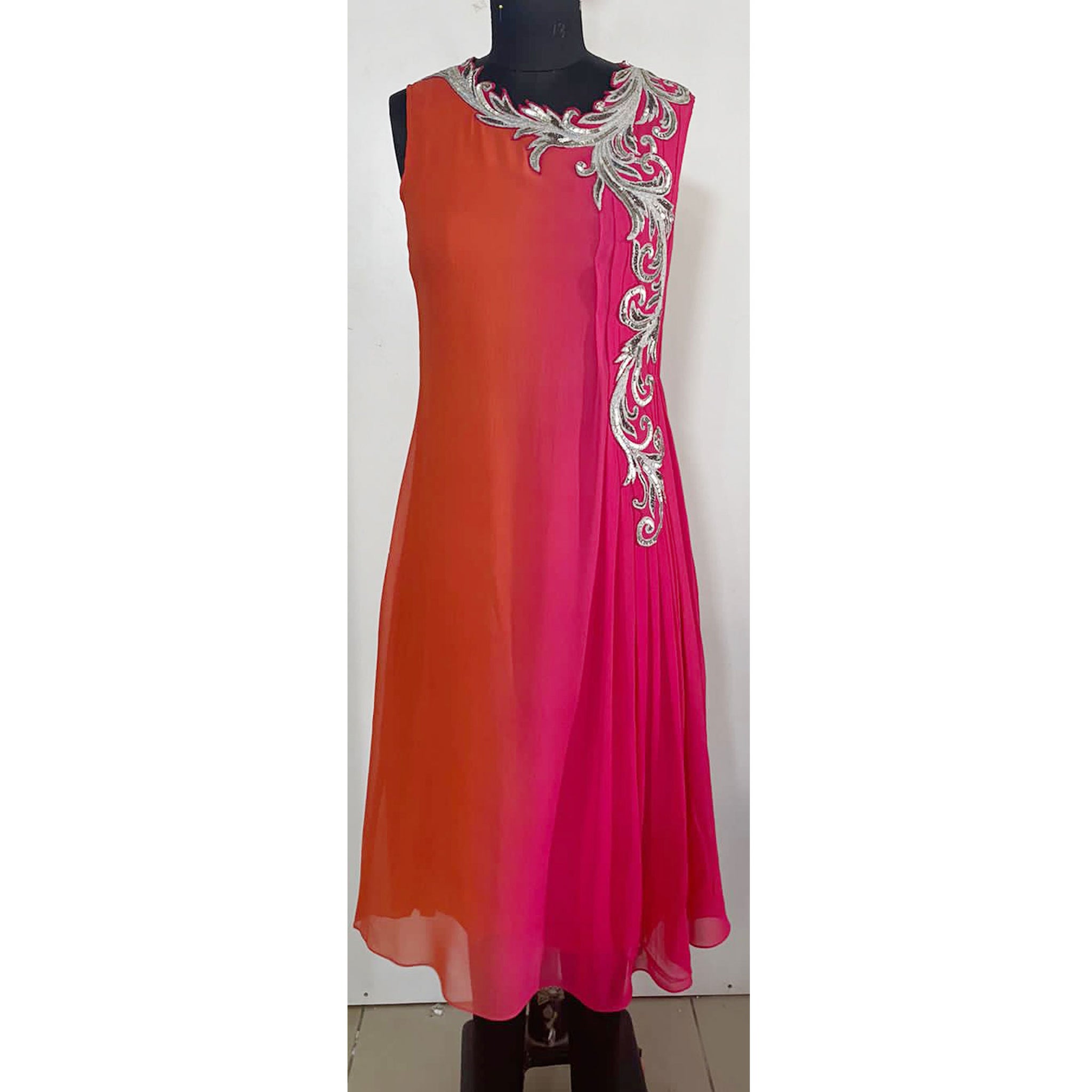 Embroidered Pleated Dress