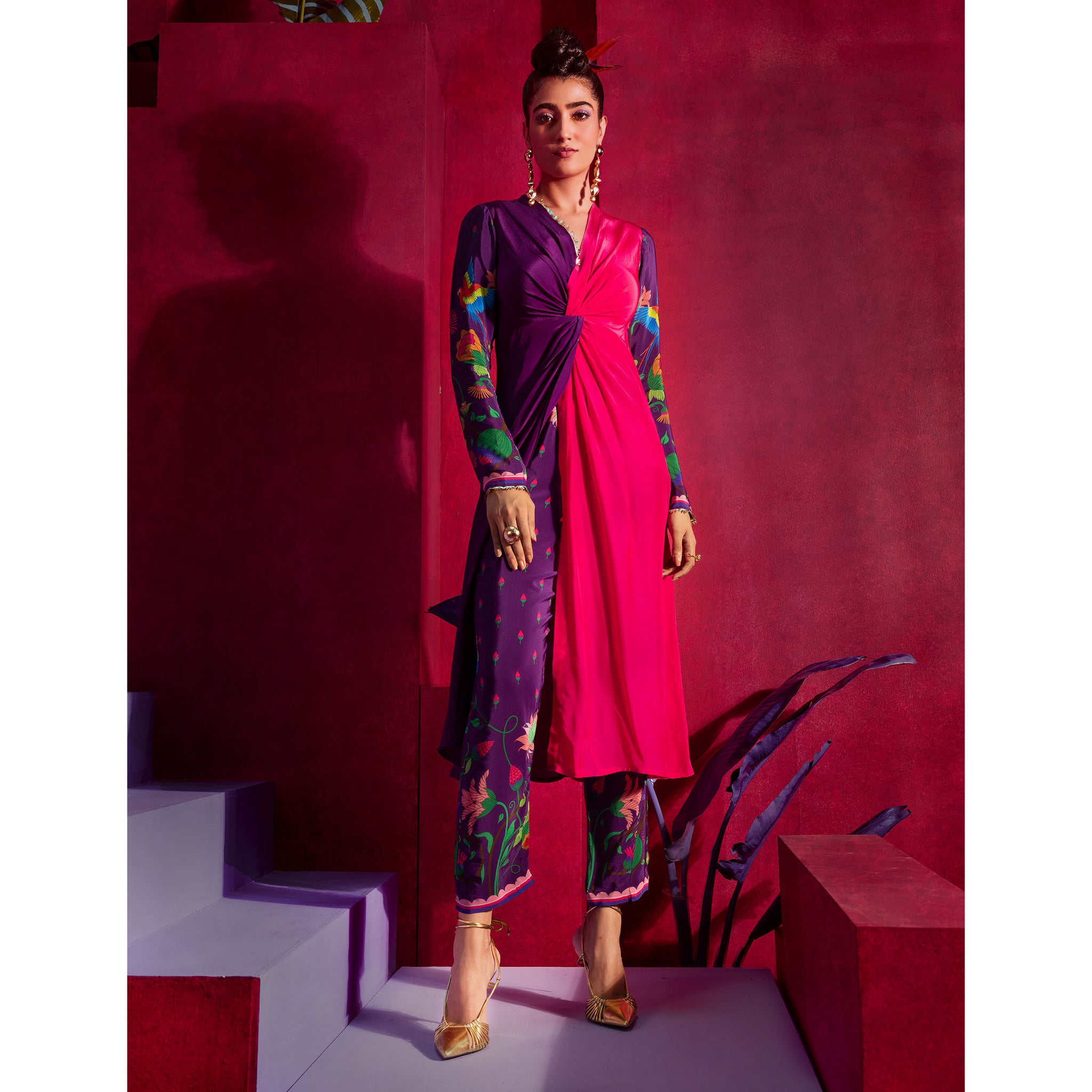 Embroidered Tunic Set with Knot Detail