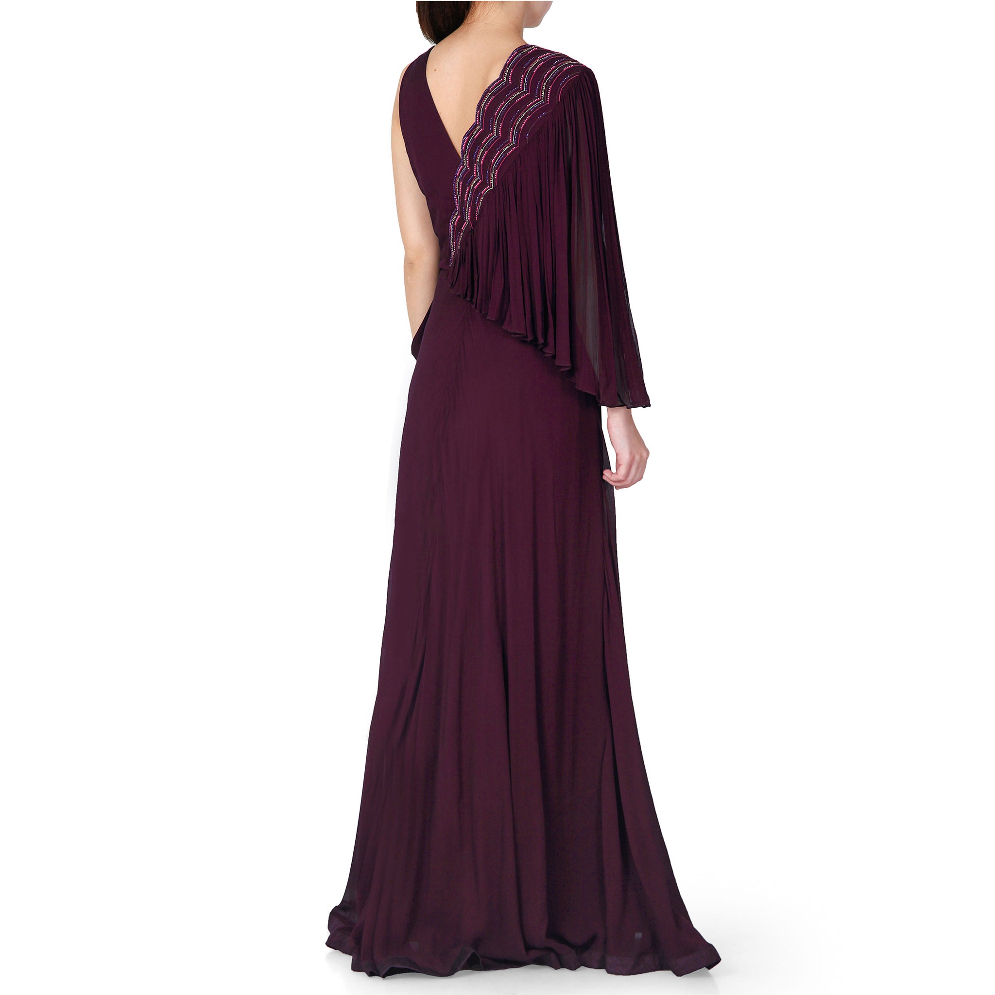 Embroidered Draped Gown