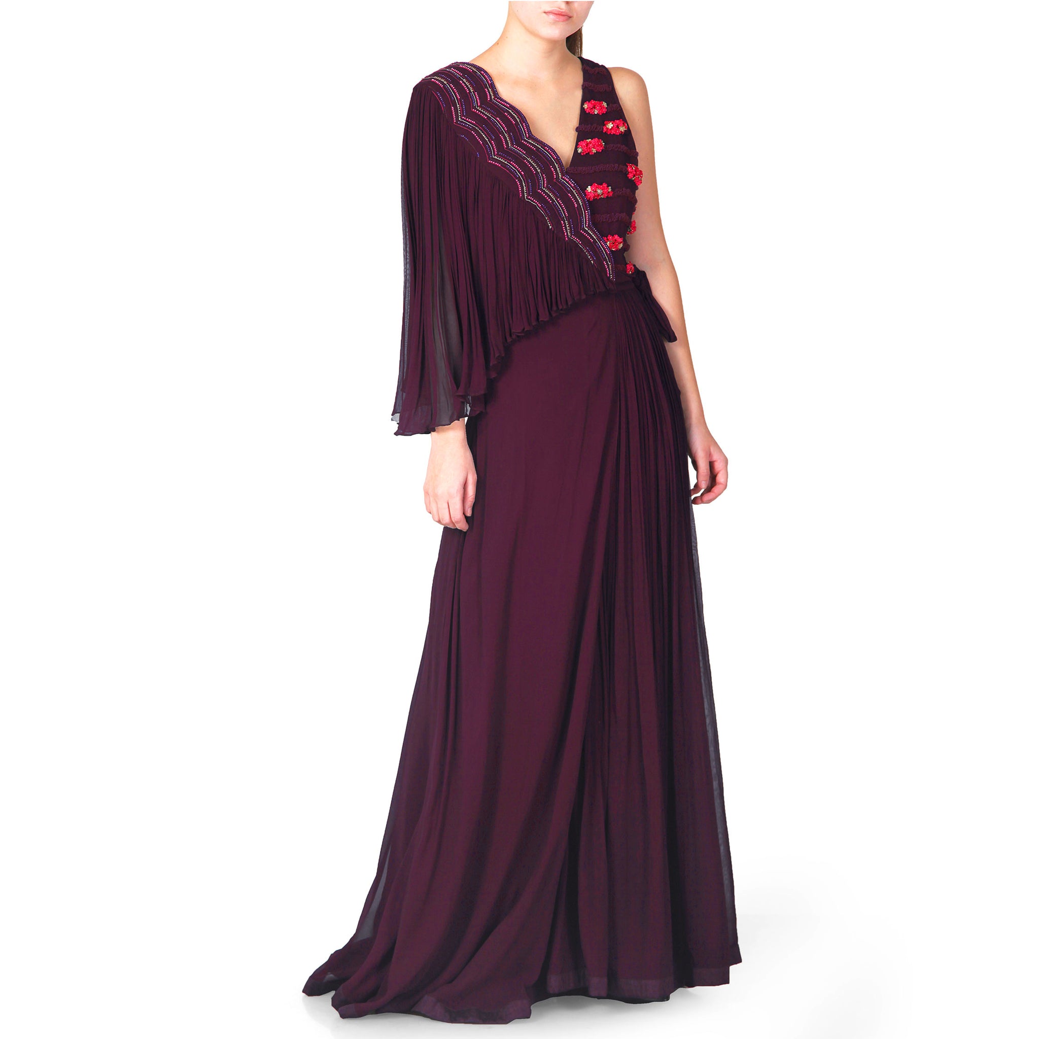 Embroidered Draped Gown