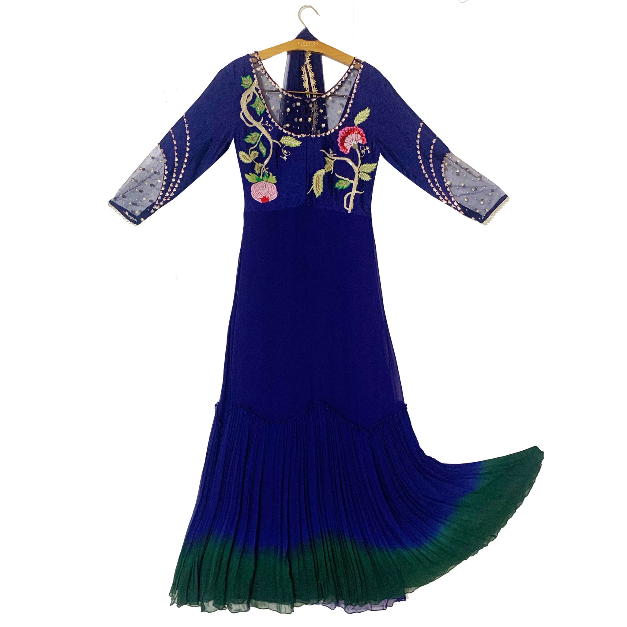 Embroidered Ombre Gown with Dupatta